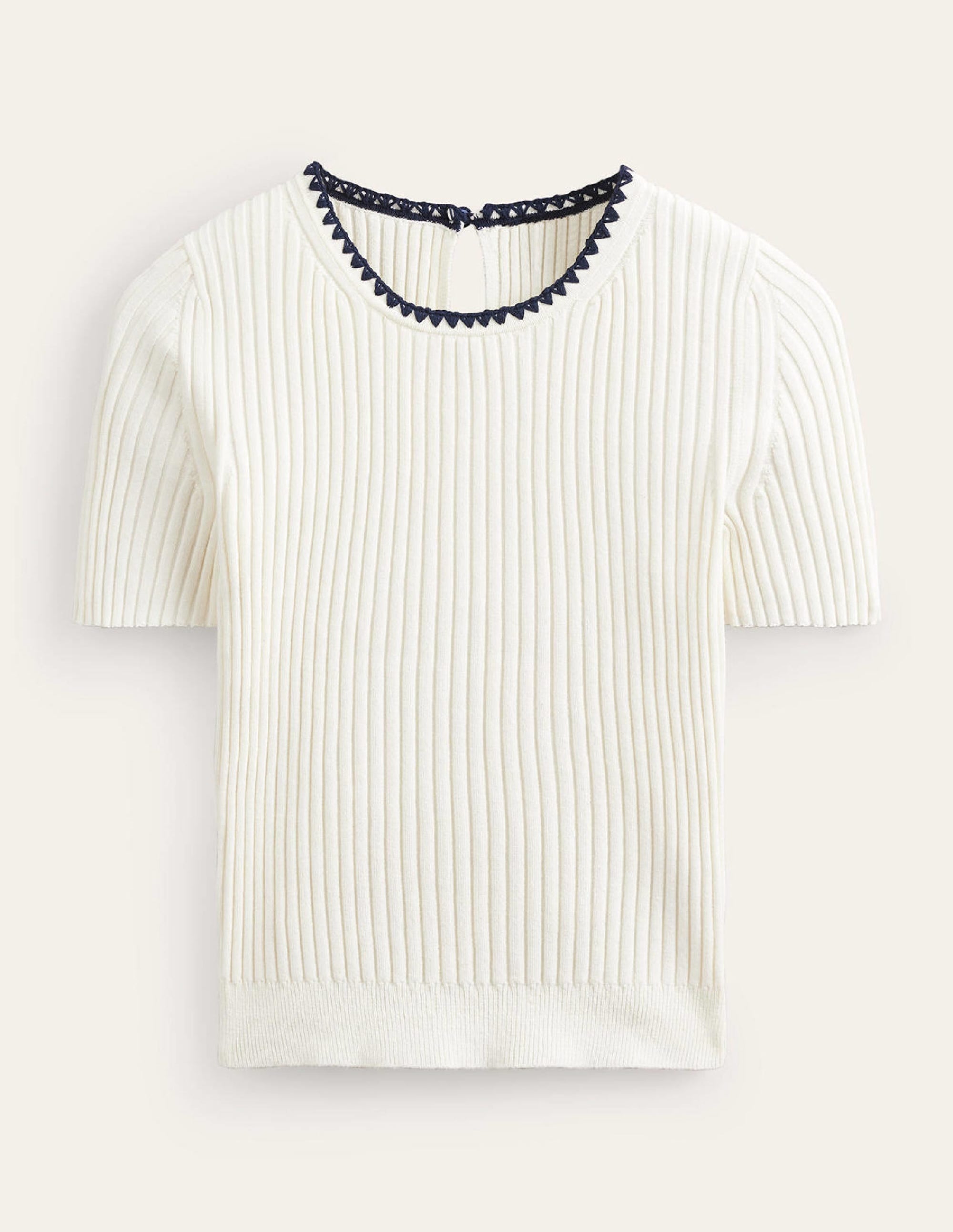 Crochet-Trim Knitted T-Shirt-Ivory - Image 5