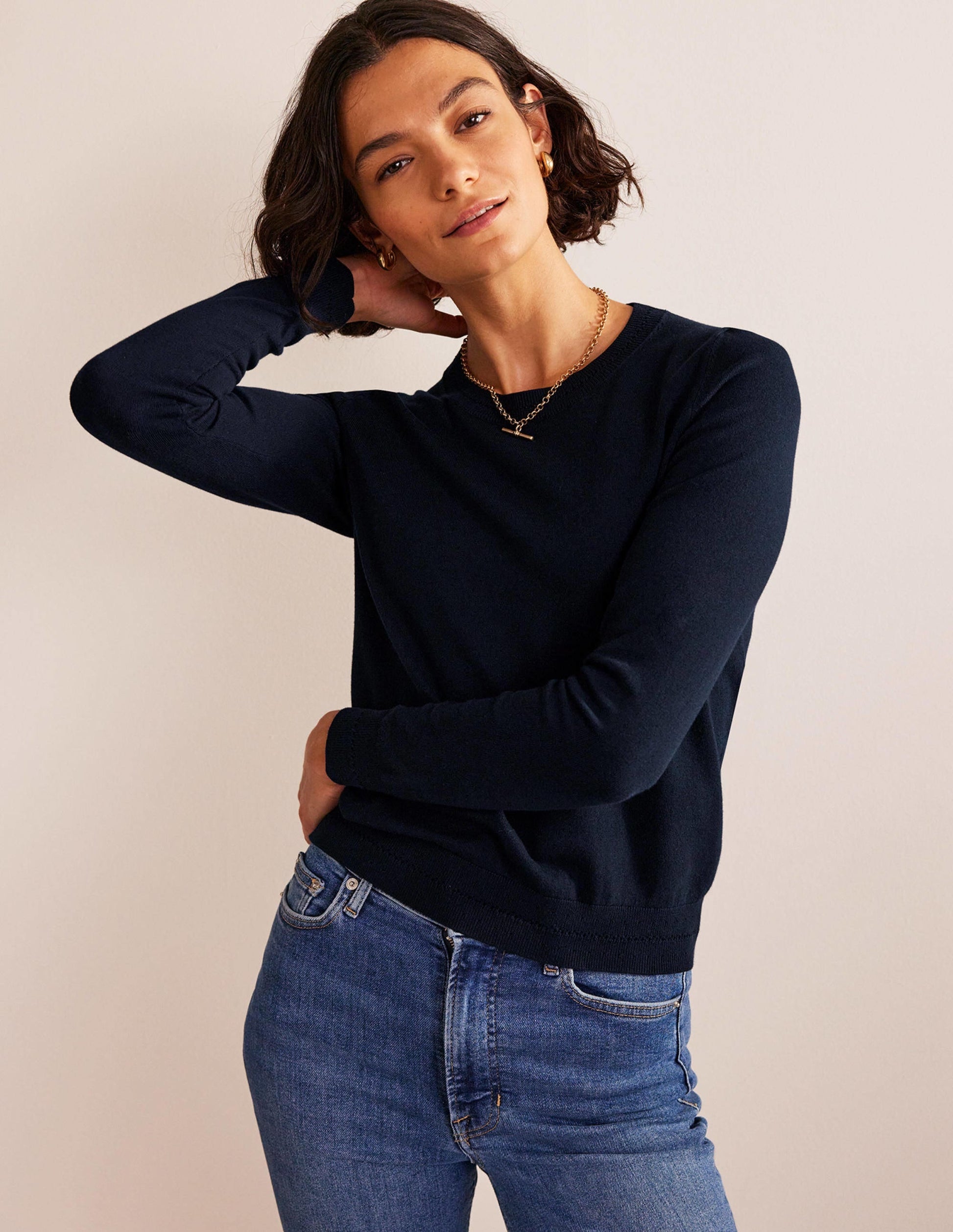 Catriona Cotton Crew Jumper-Navy-1