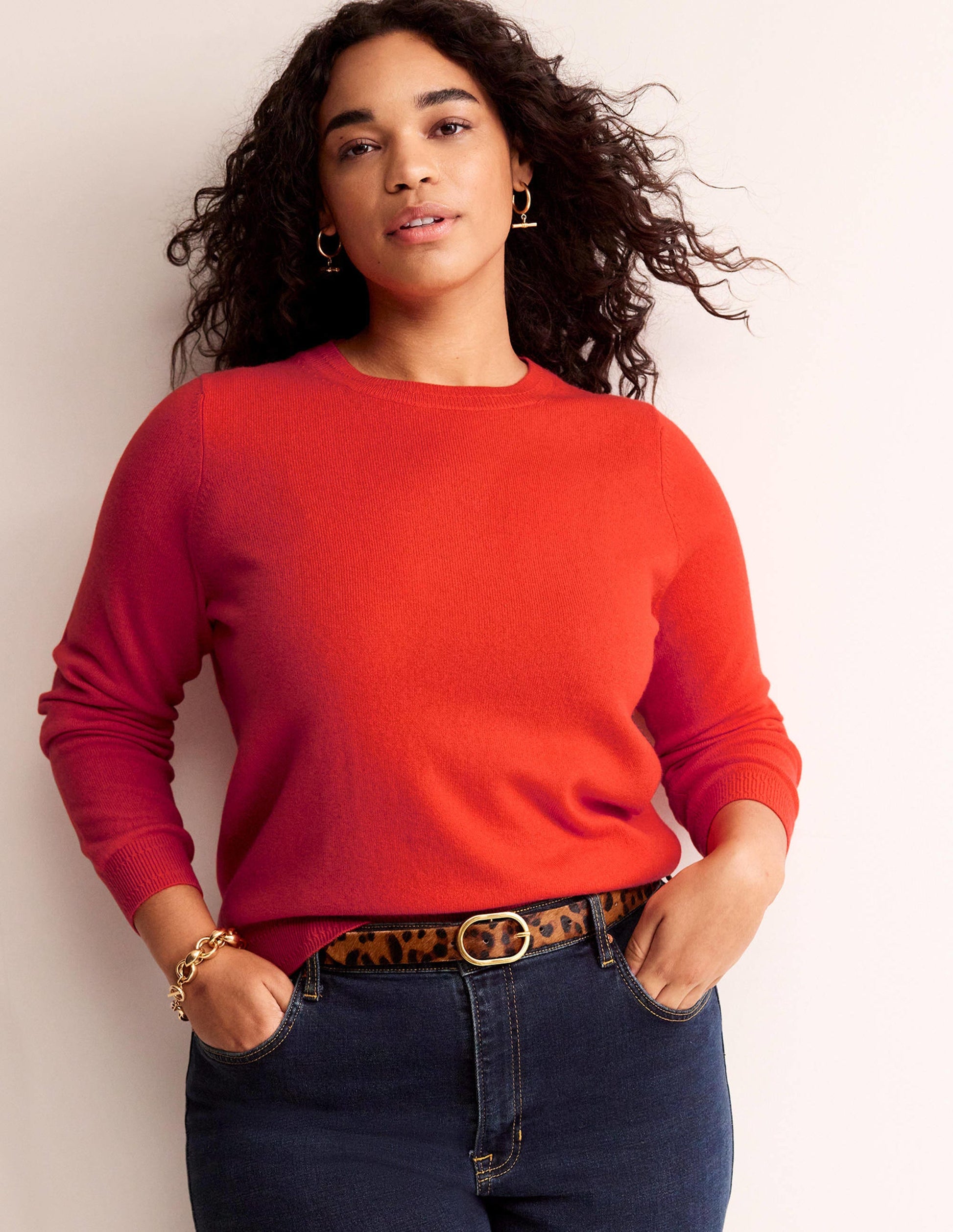 Eva Cashmere Crew Neck Jumper-Fiesta Orange-5