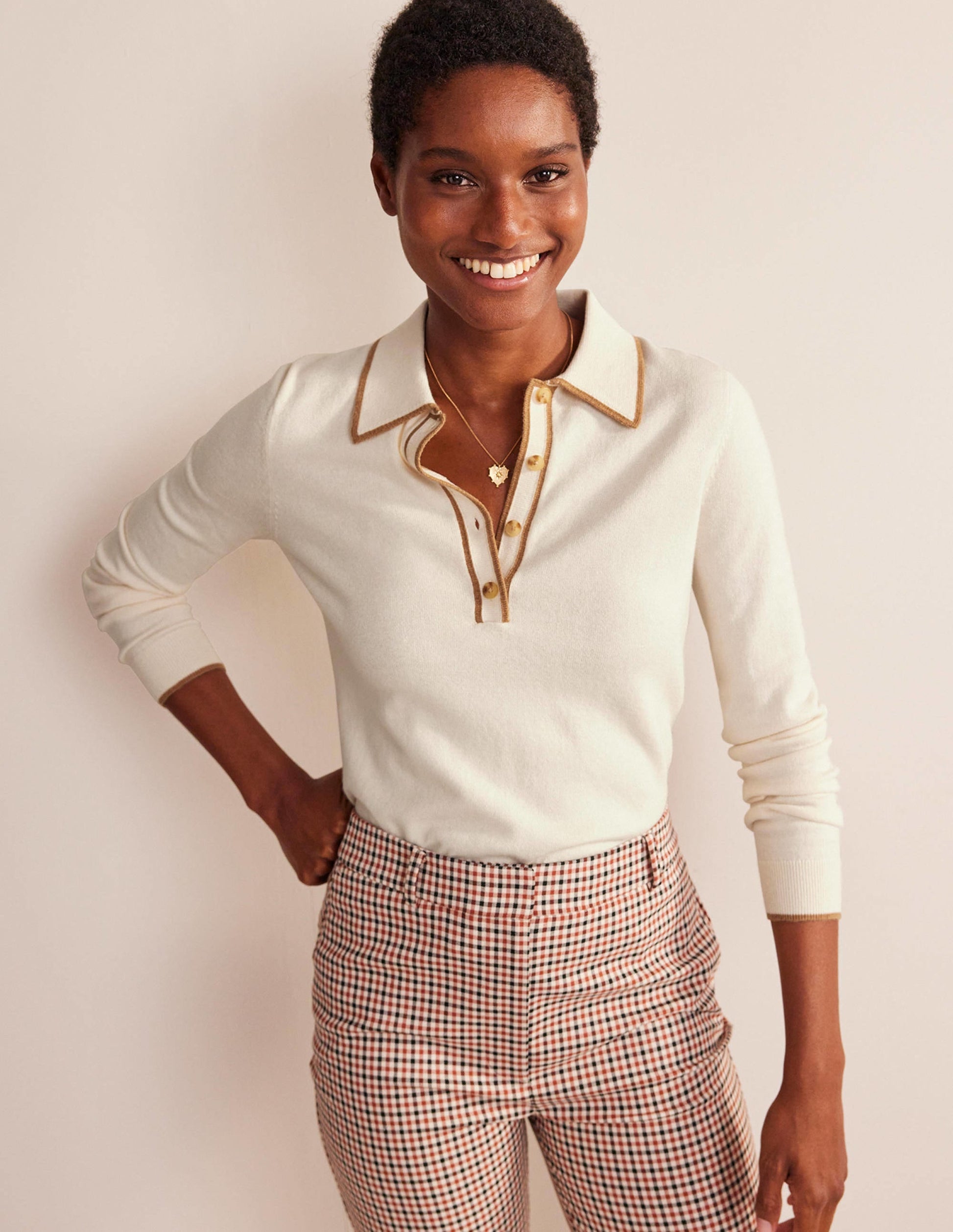 Cotton Blend Henley Jumper-Warm Ivory-1
