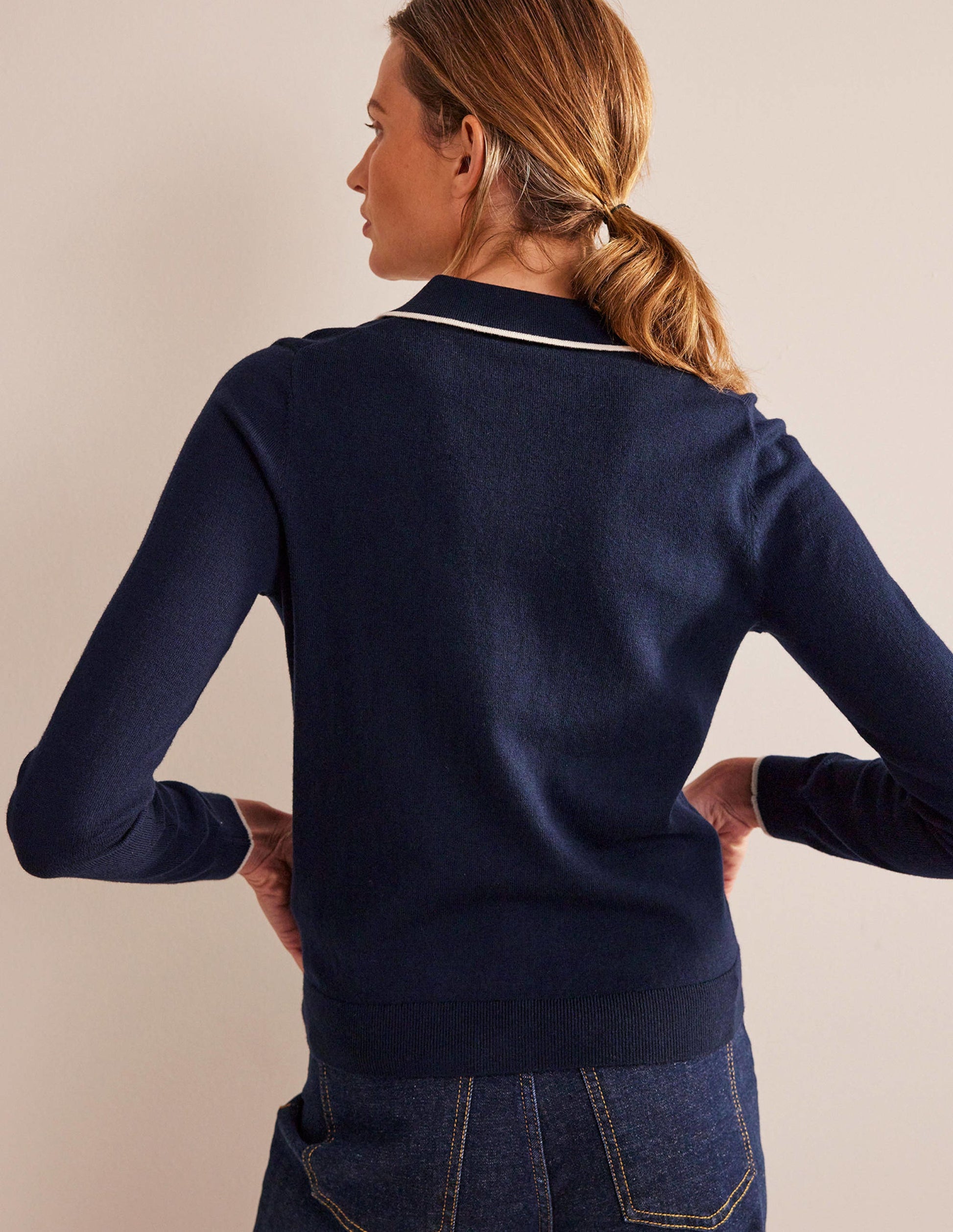 Cotton Blend Henley Jumper-Navy-3