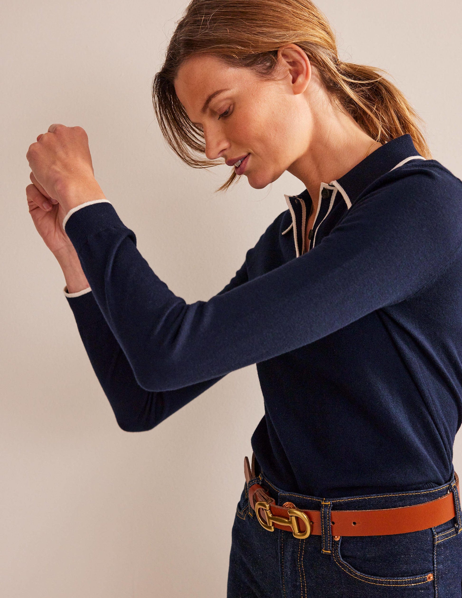Cotton Blend Henley Jumper-Navy-4