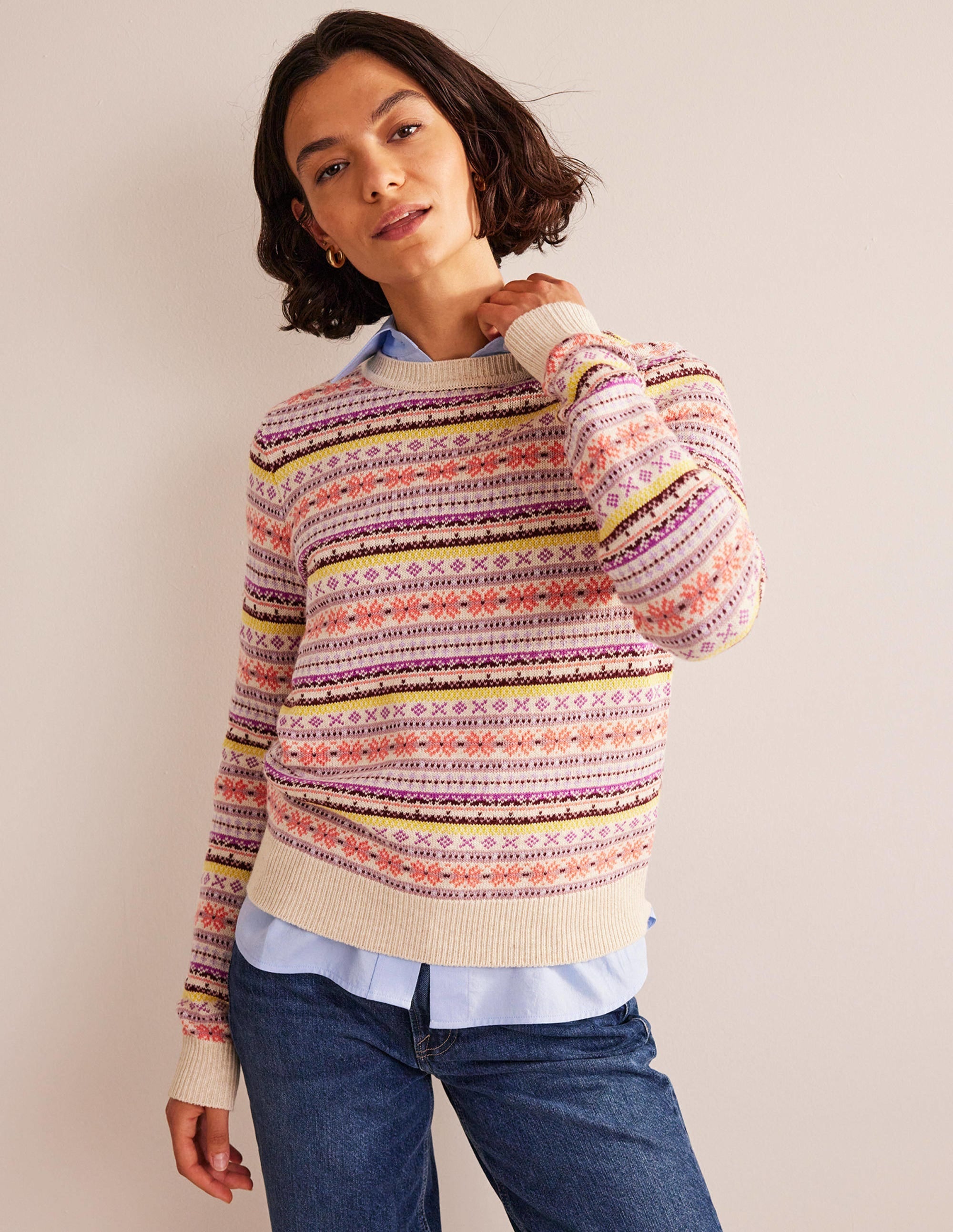 Edie Fair Isle Jumper-Chalky Pink Fair Isle - Image 1