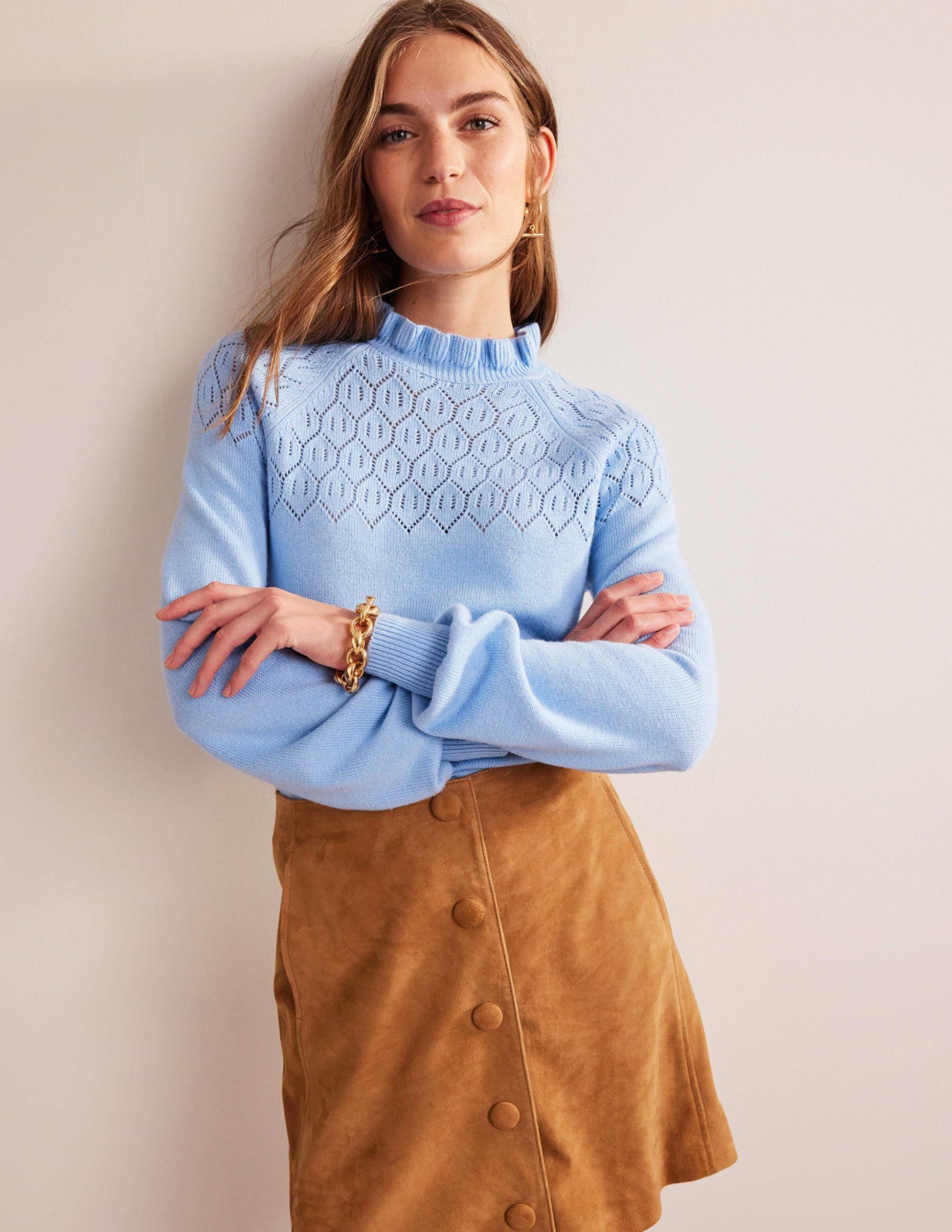Pointelle Detailed Jumper-Cornflower-4