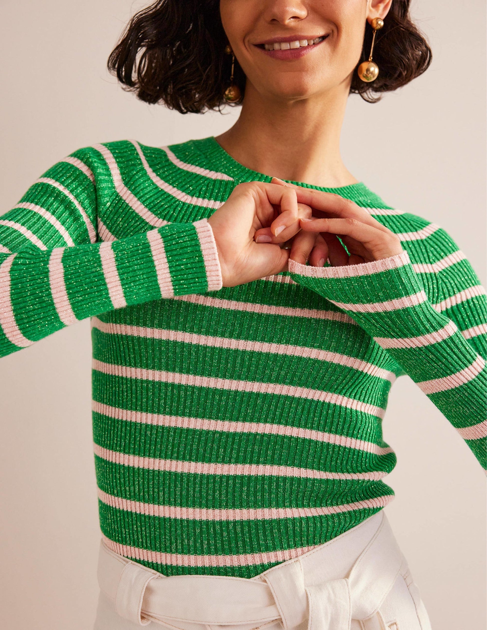 Effie Sparkle Stripe Jumper-Meadow Green, Chalky Pink-2