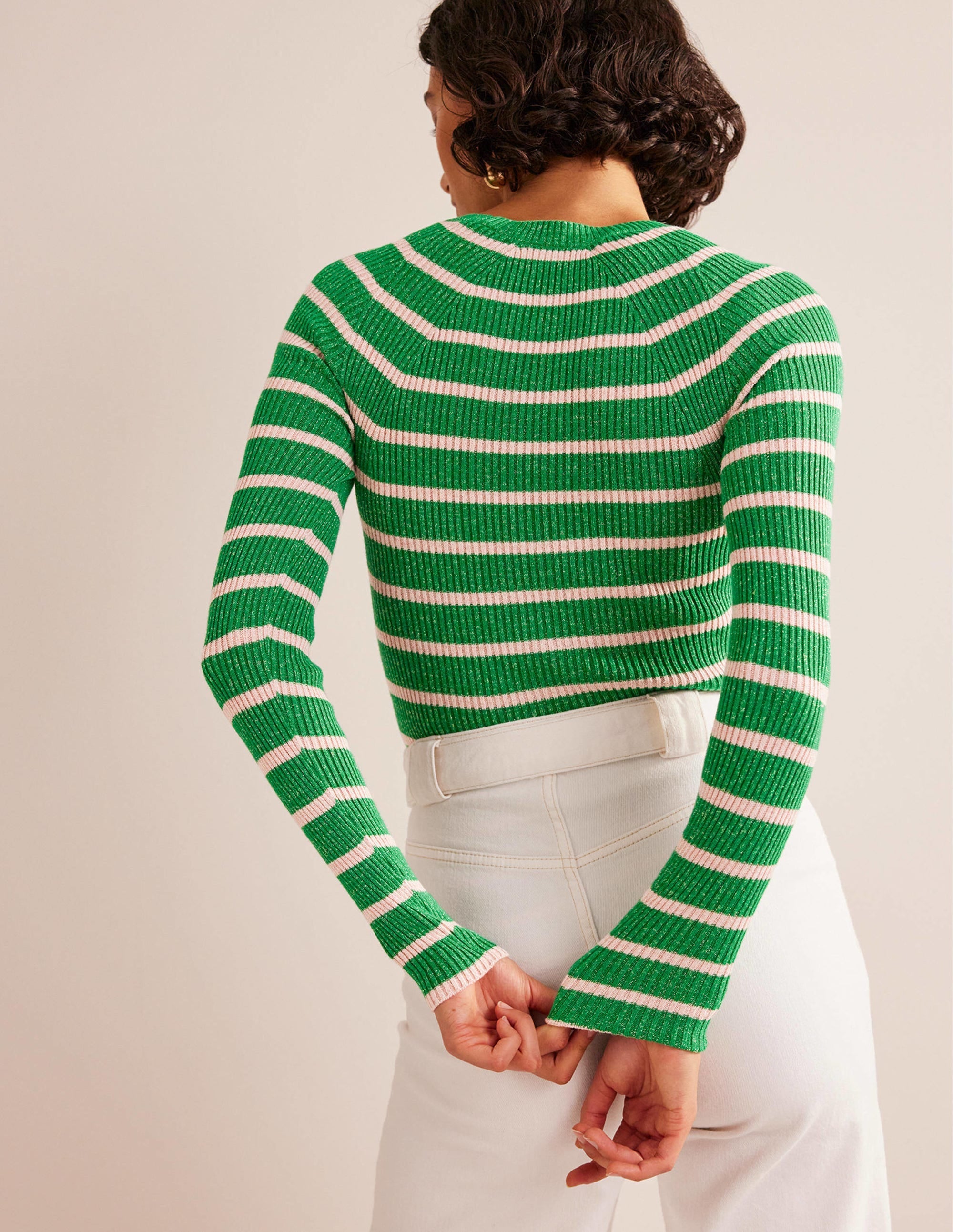 Effie Sparkle Stripe Jumper-Meadow Green, Chalky Pink - Image 3