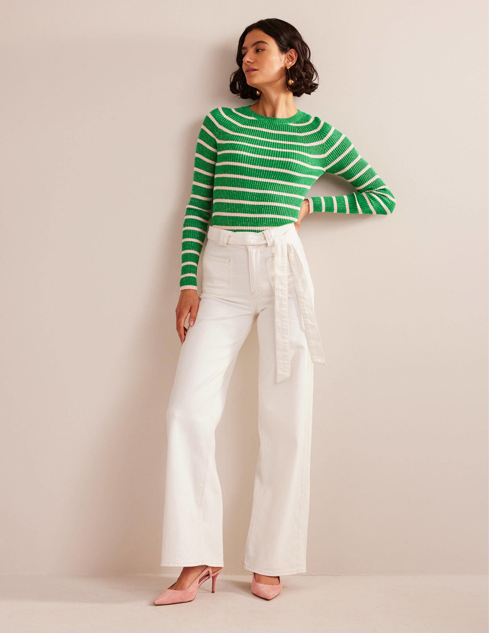 Effie Sparkle Stripe Jumper-Meadow Green, Chalky Pink - Image 4