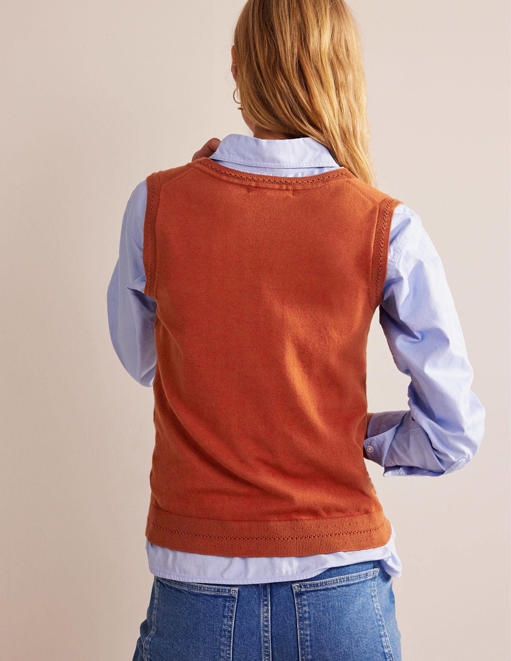 Catriona Cotton V-Neck Tank-Chestnut Brown - Image 3