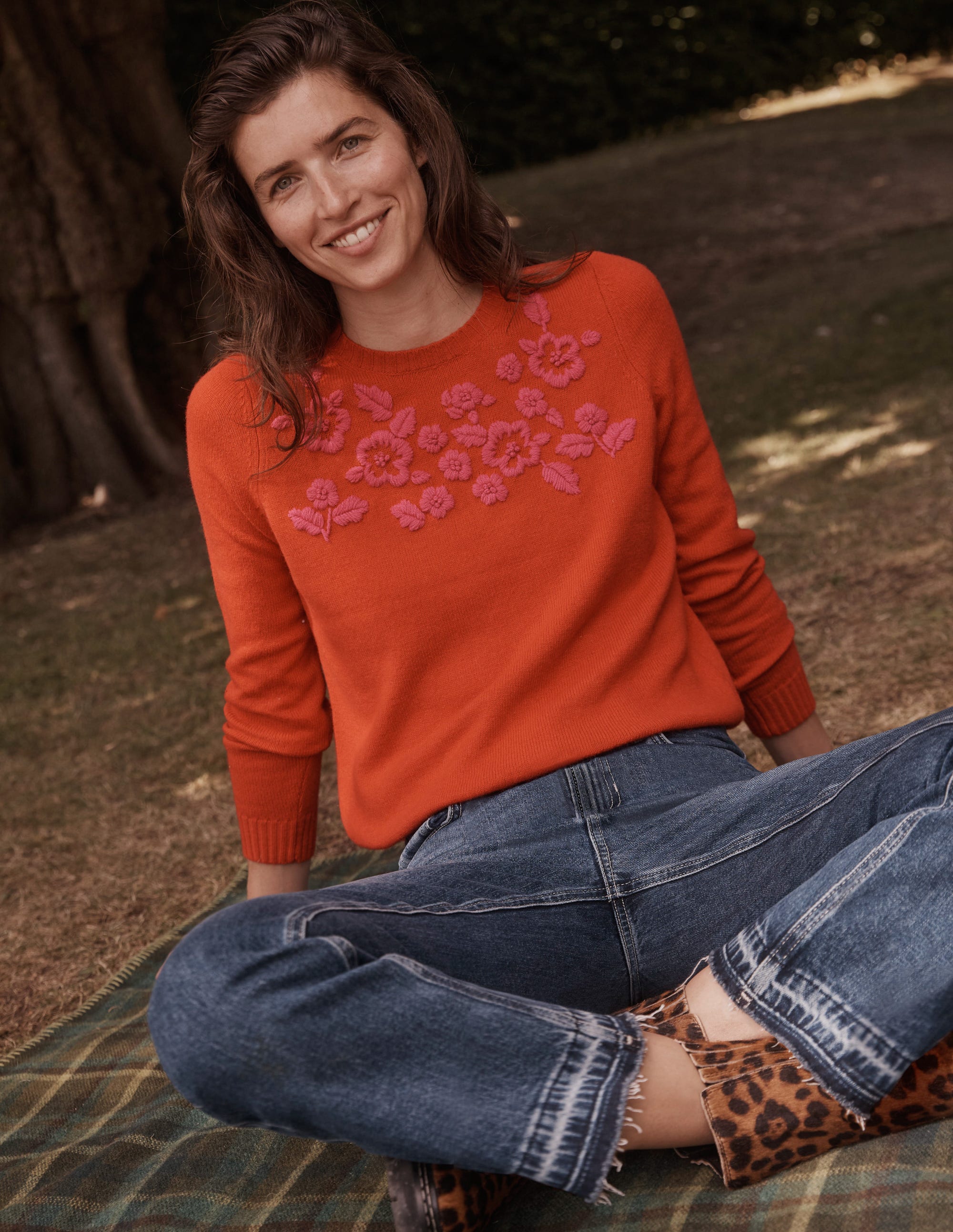 Embroidered Crew Neck Jumper-Brilliant Red - Image 5