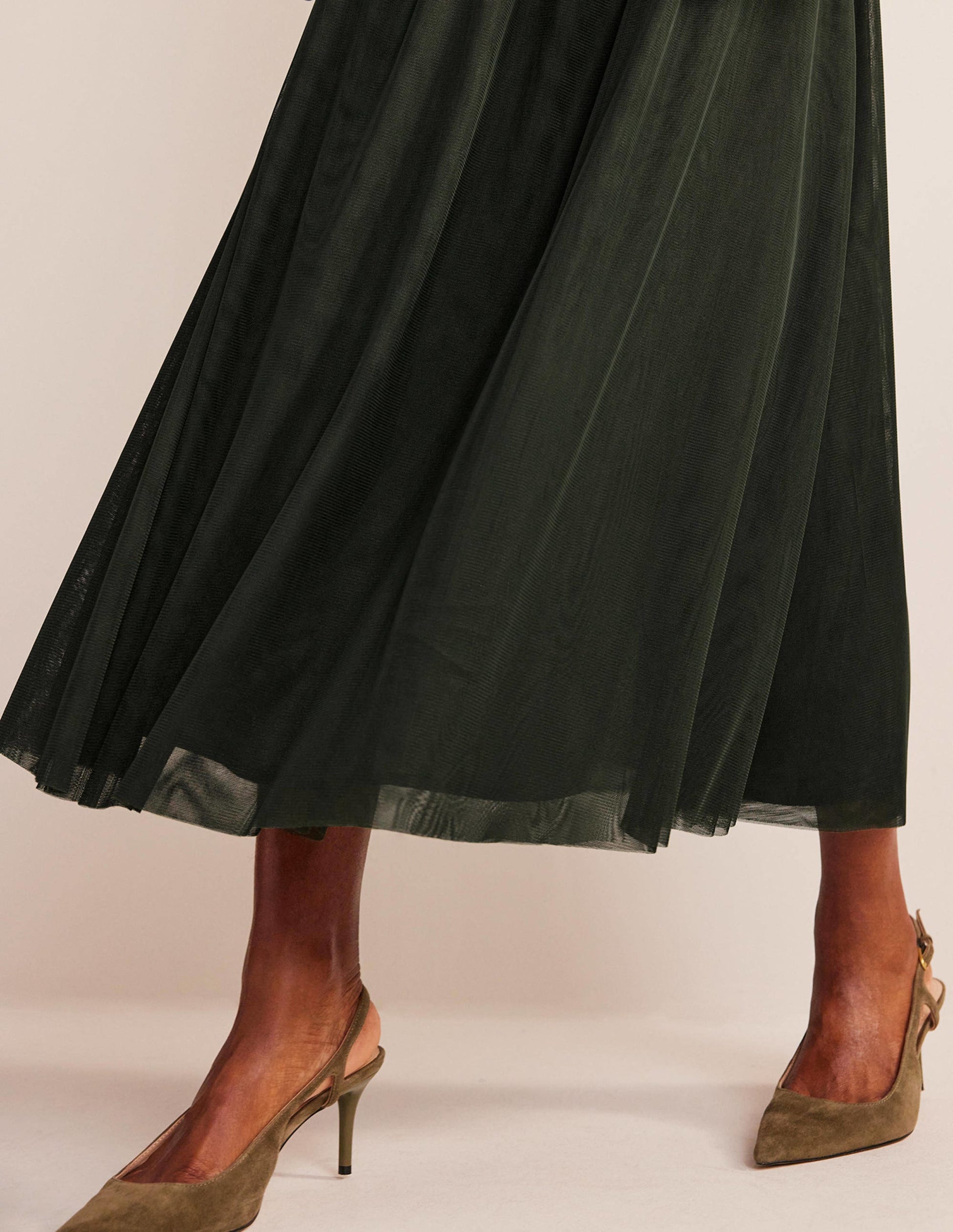 Tulle Full Midi Skirt-Khaki-2