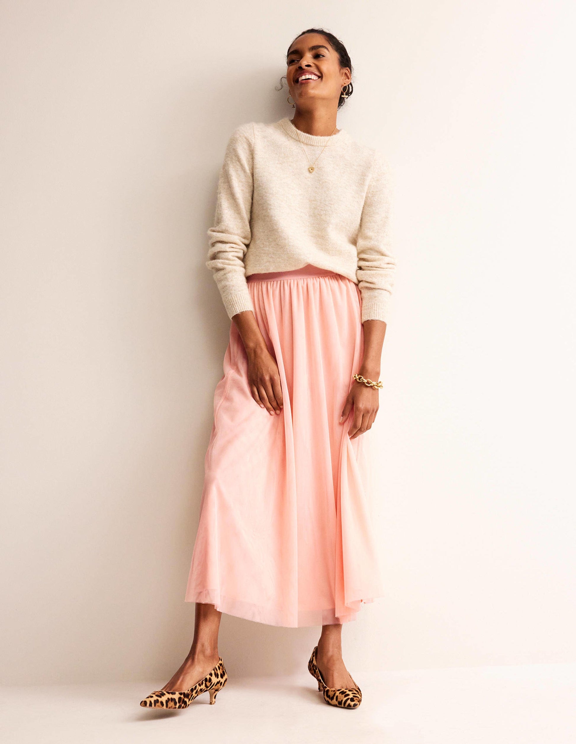 Tulle Full Midi Skirt-Pink-1