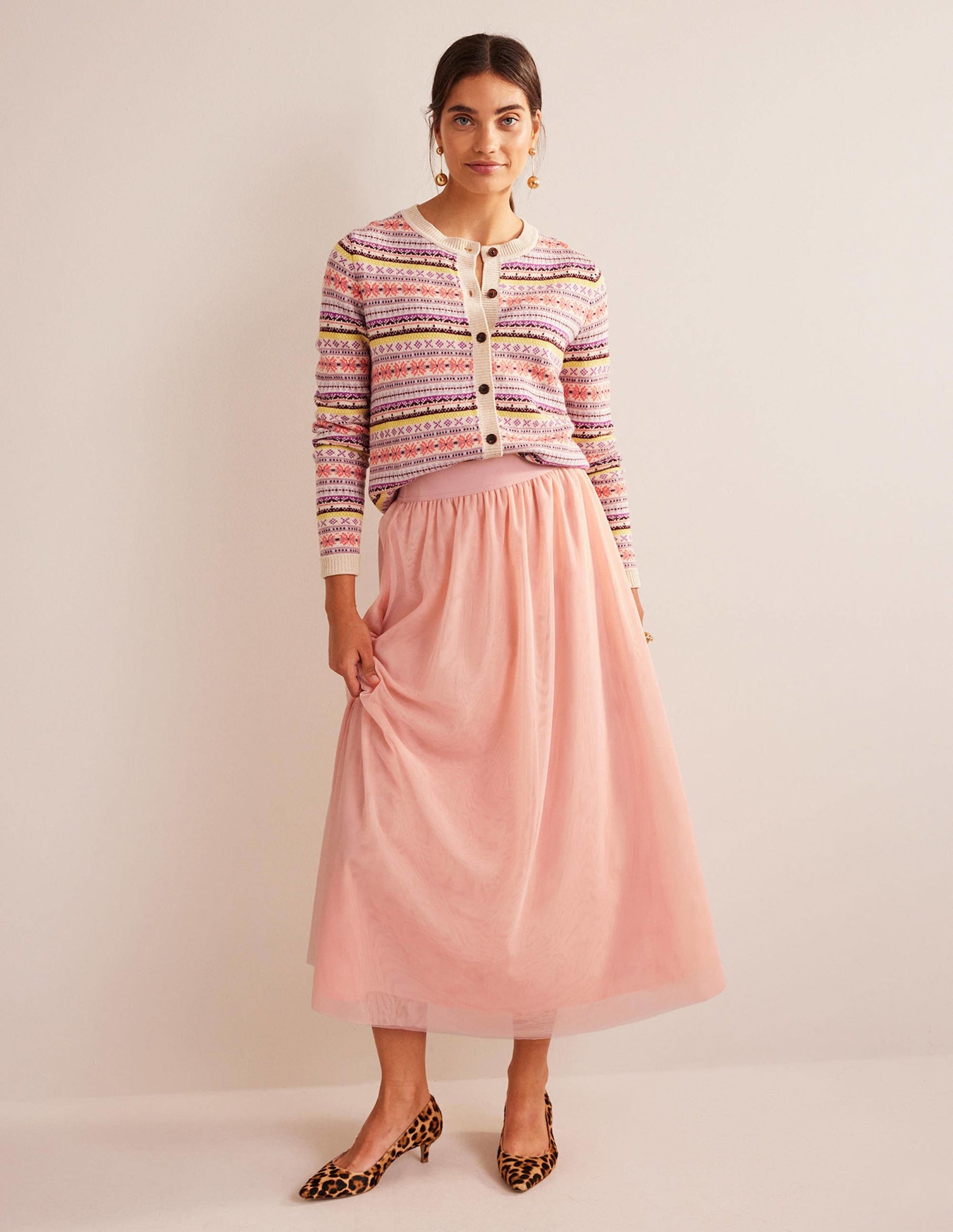 Tulle Full Midi Skirt-Pink-5