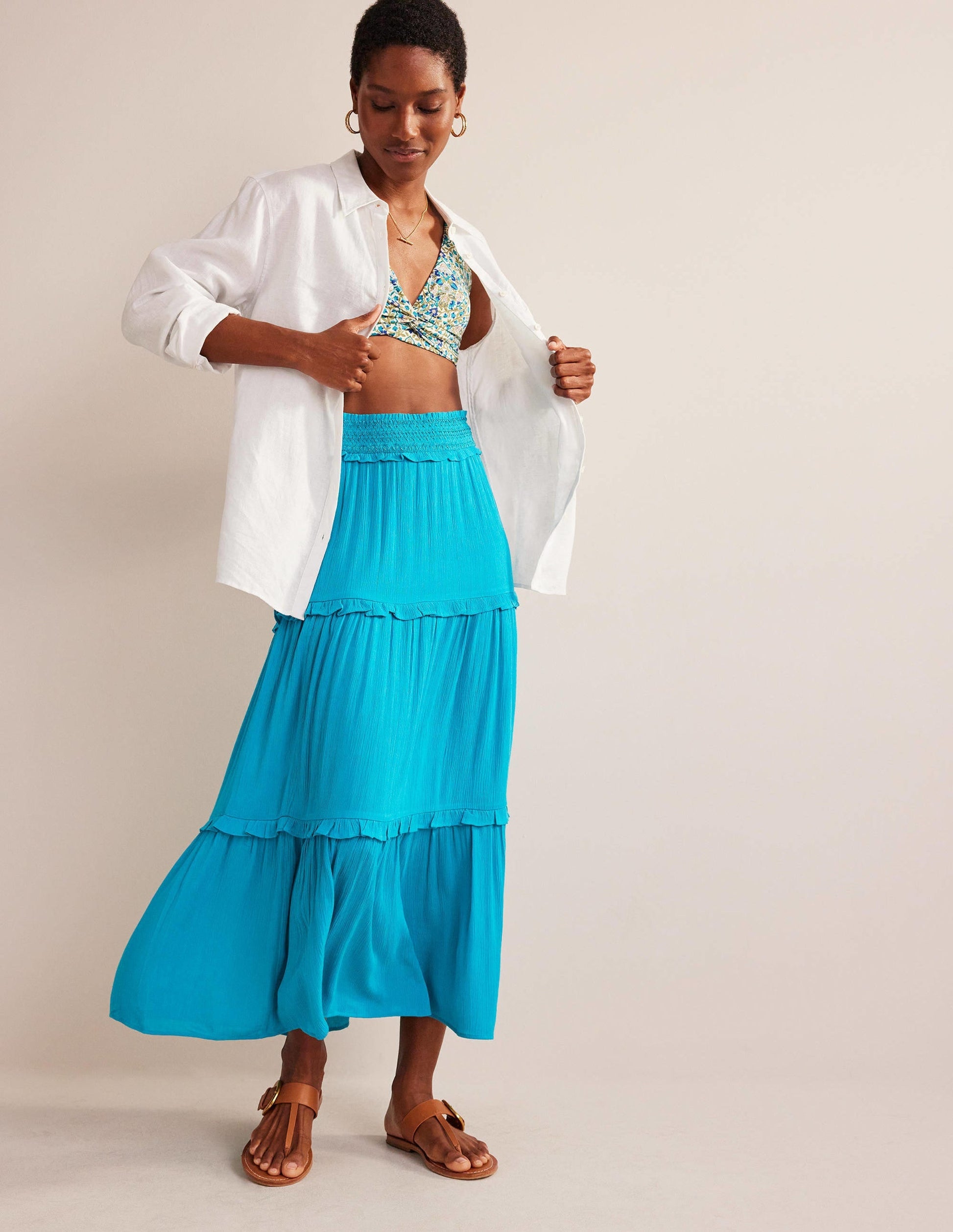 Smocked-Waist Holiday Skirt-Ultramarine-1