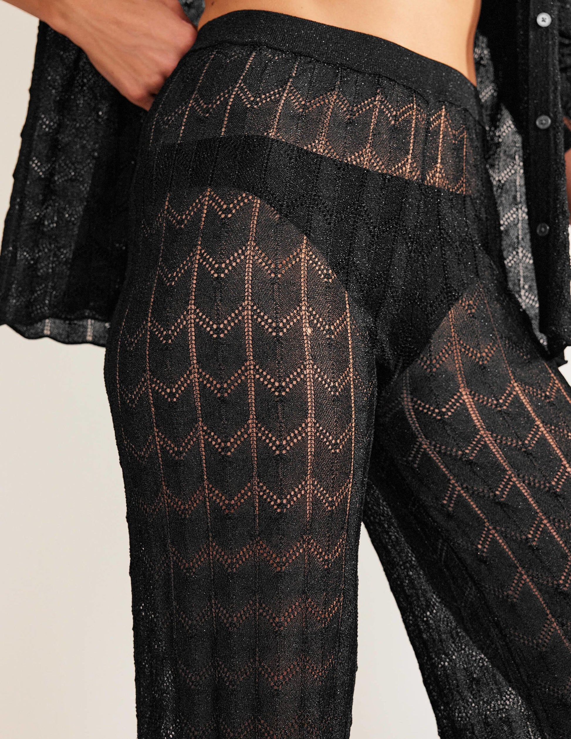 Knitted Beach Trousers-Metallic Black-2