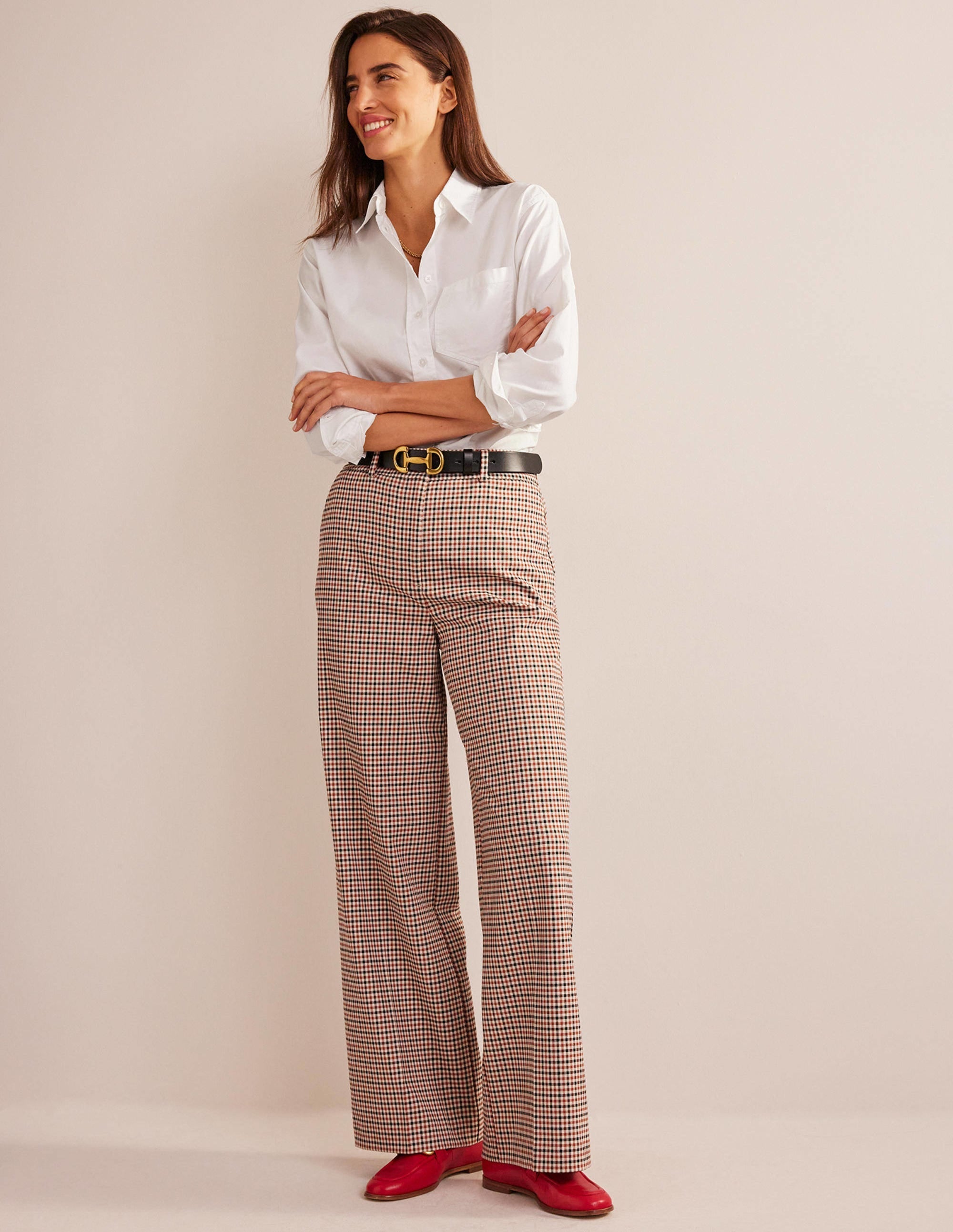 Westbourne Wide Leg Trousers-Check - Image 1
