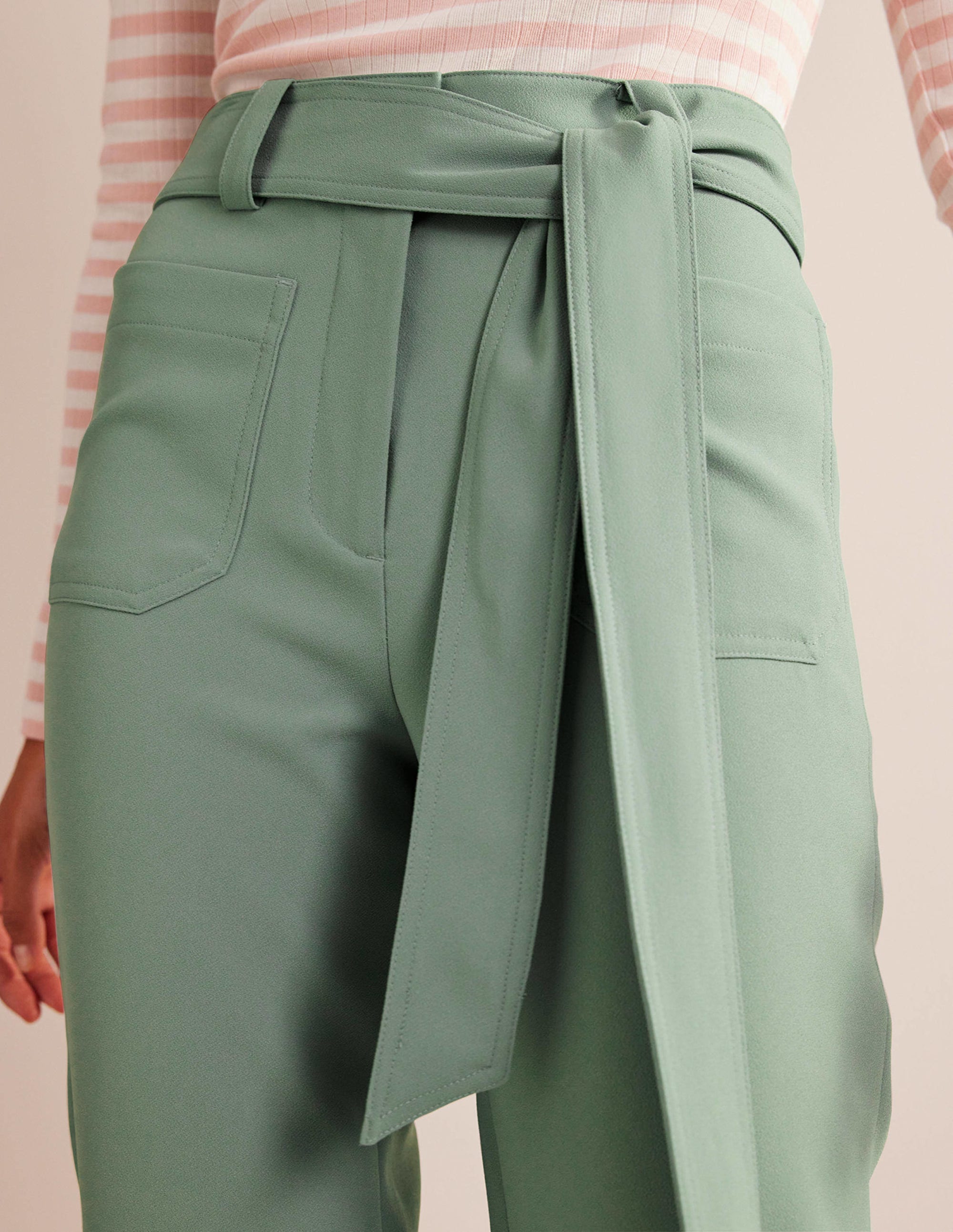 Tie-Waist Tapered Trousers-Iceberg Green - Image 2