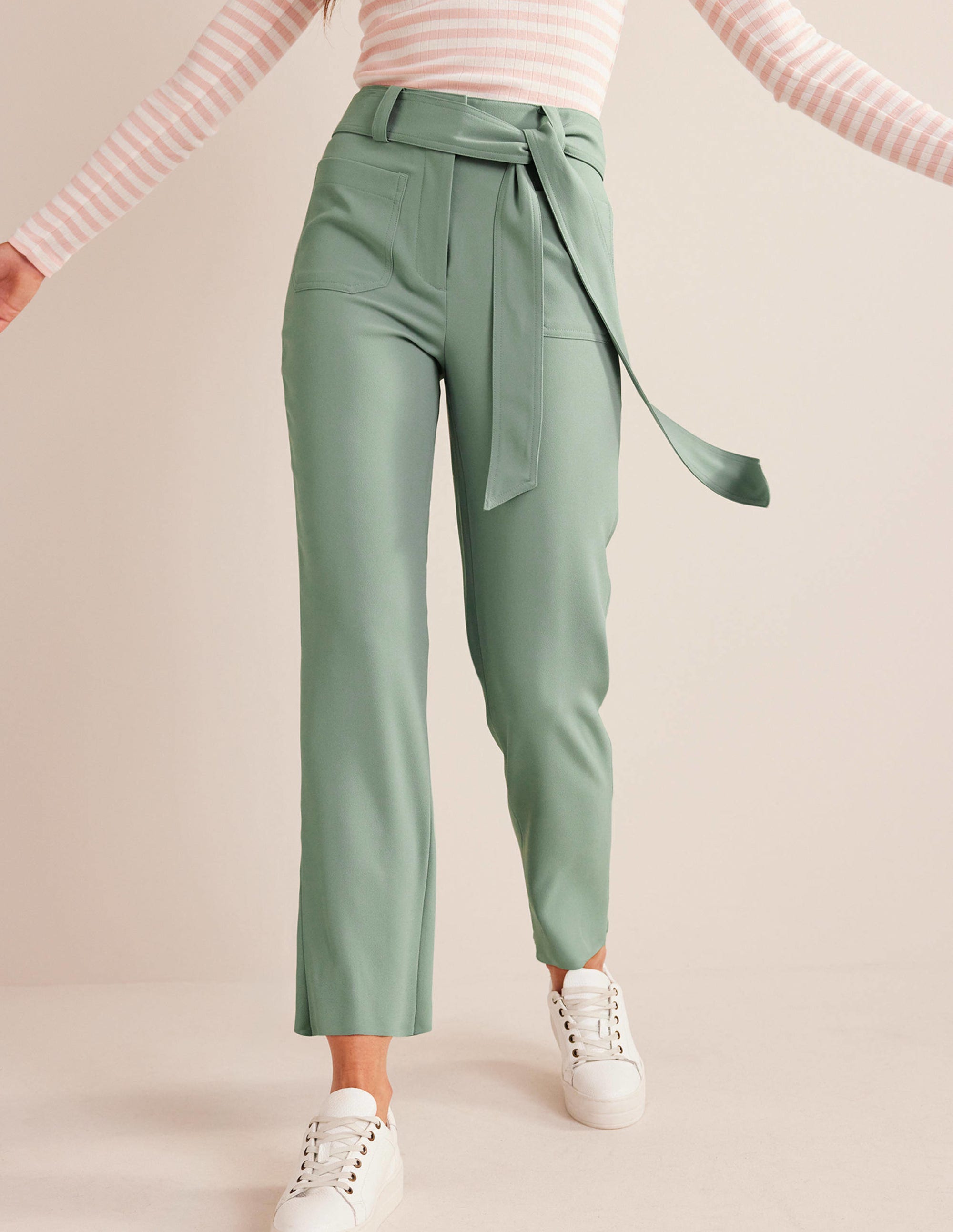 Tie-Waist Tapered Trousers-Iceberg Green - Image 4