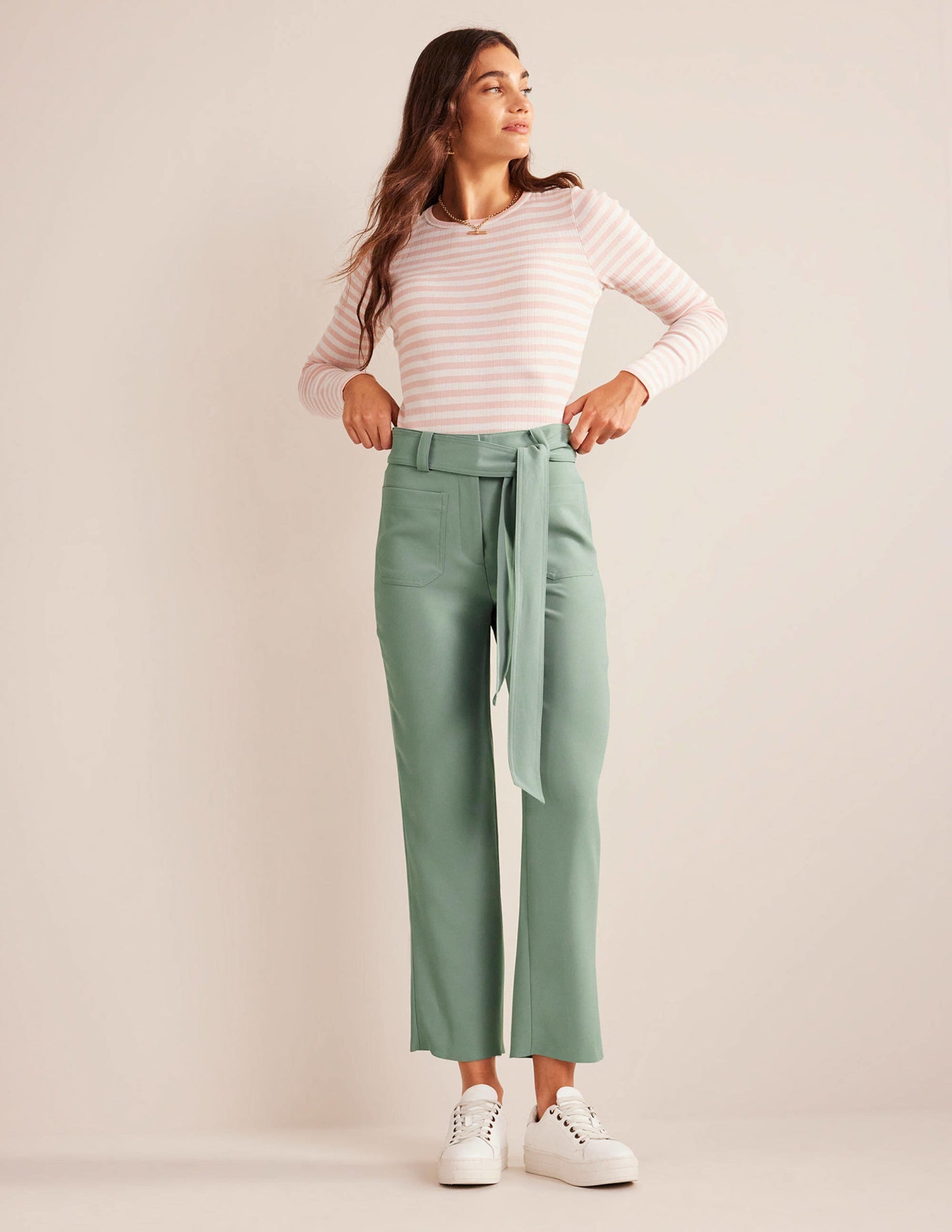 Tie-Waist Tapered Trousers-Iceberg Green-5