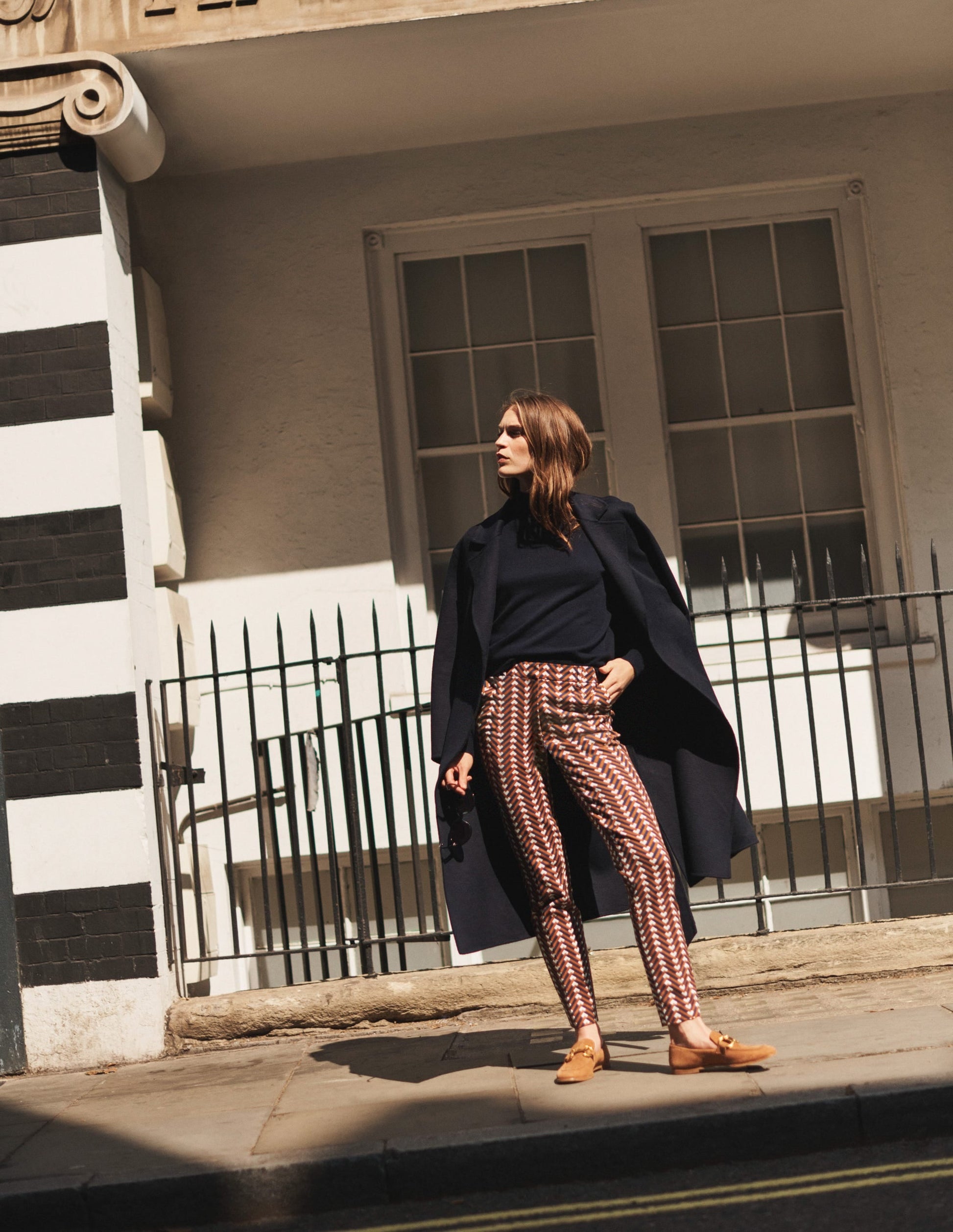 Highgate Printed Trousers-Pumpkin, Chevron Geo-5