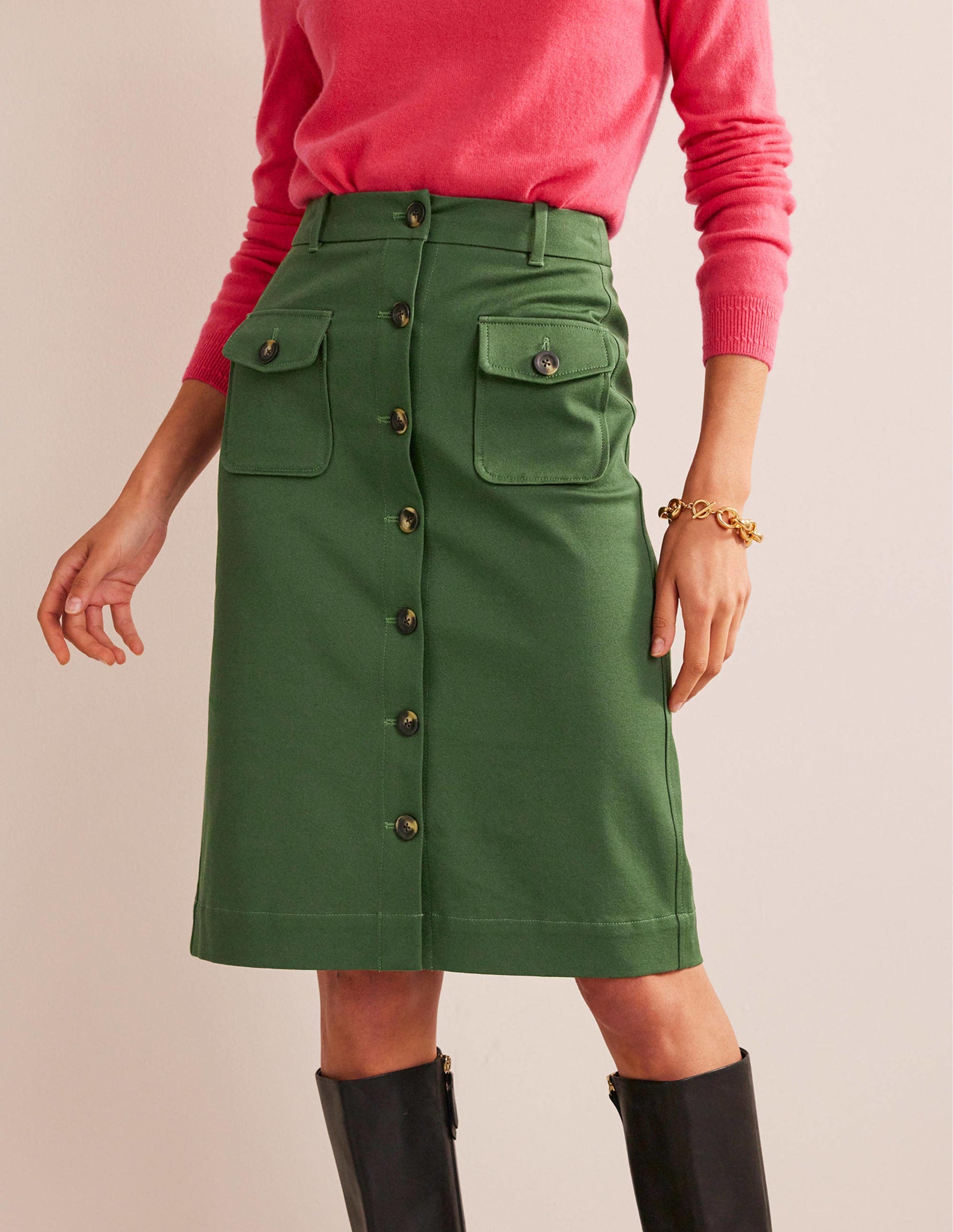 Utility Pocket Midi Skirt-Winter Green-4