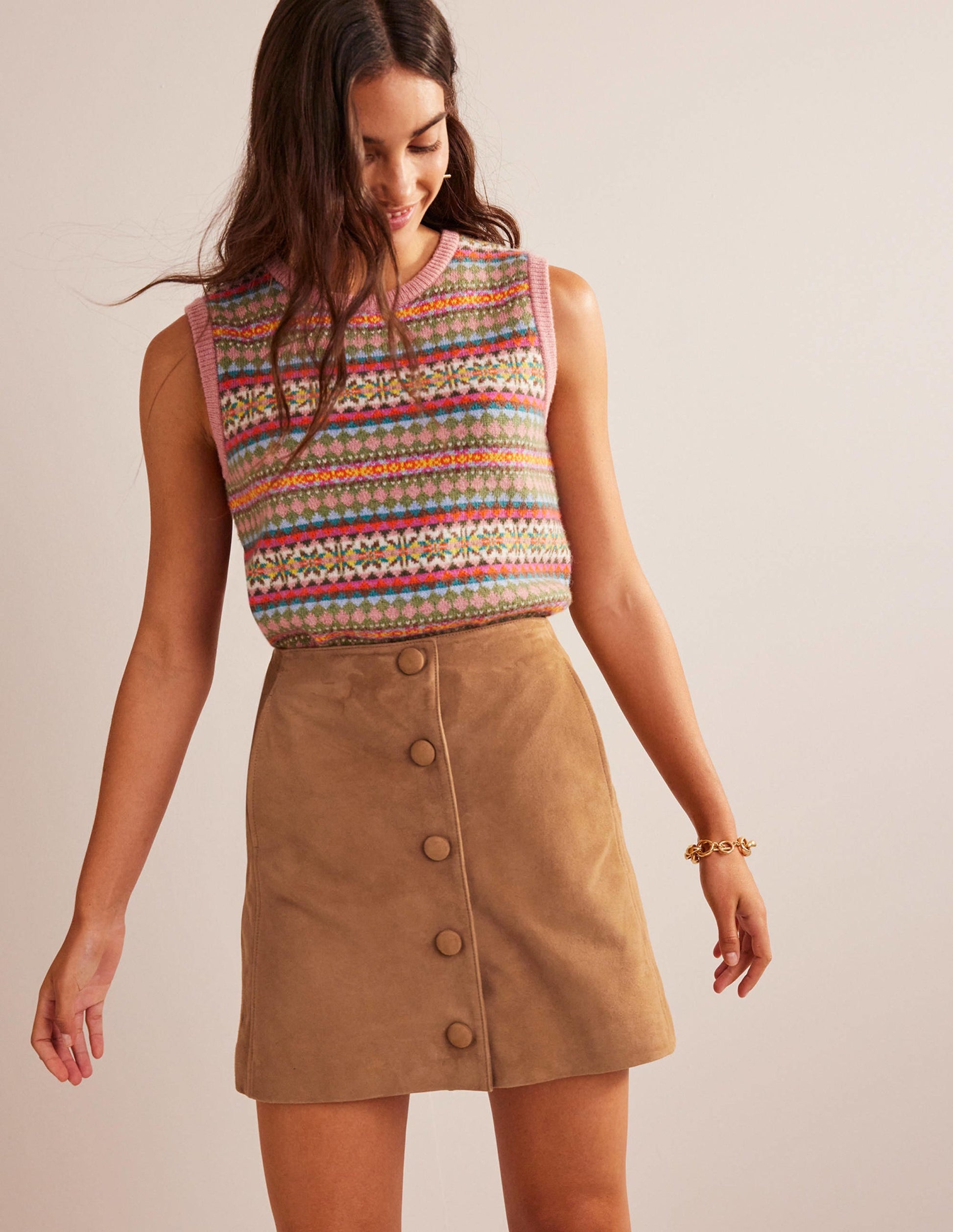Suede A-line Mini Skirt-Light Tan Suede-1