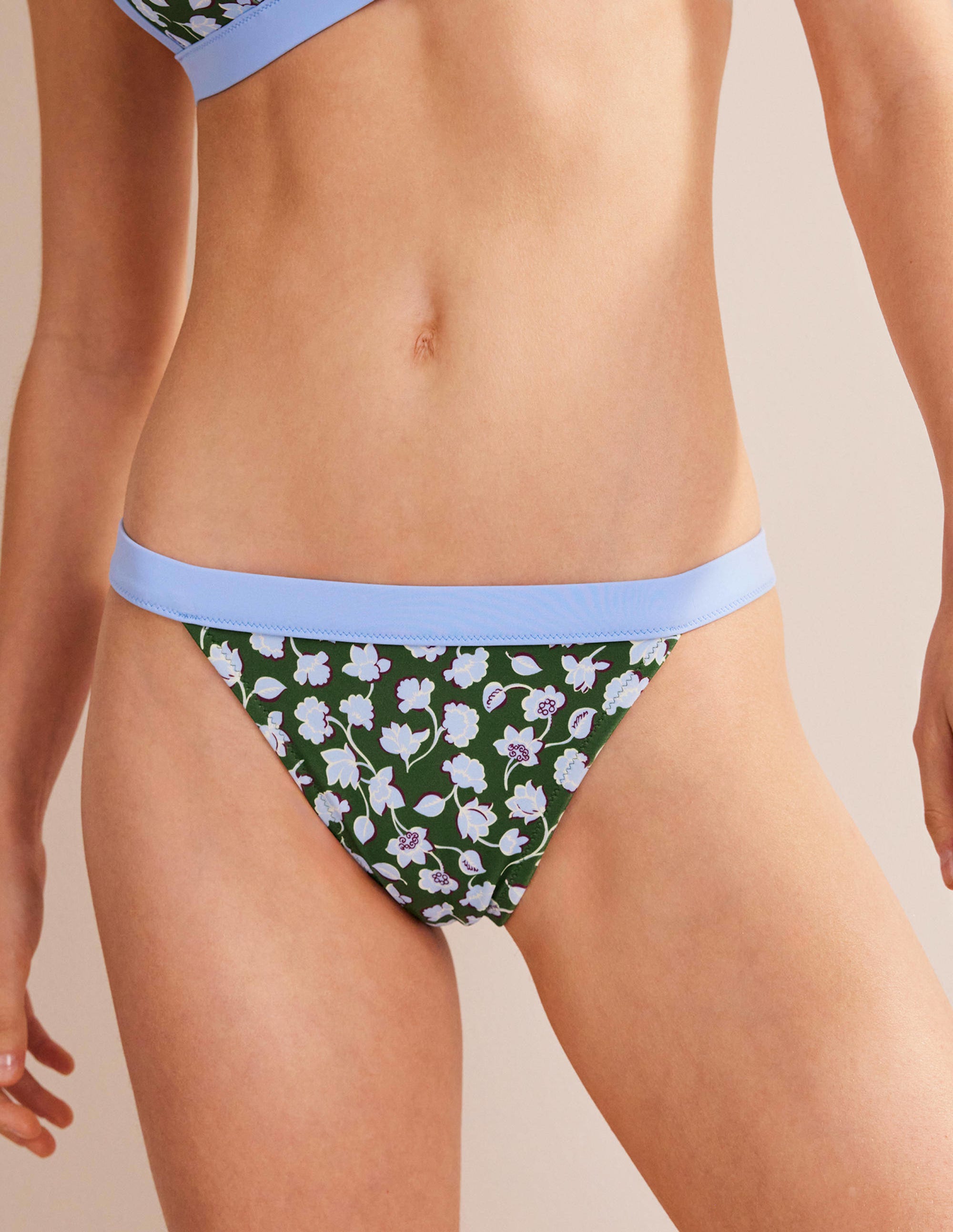 Tanga Bikini Bottoms-Winter Green, Blue Floral - Image 4