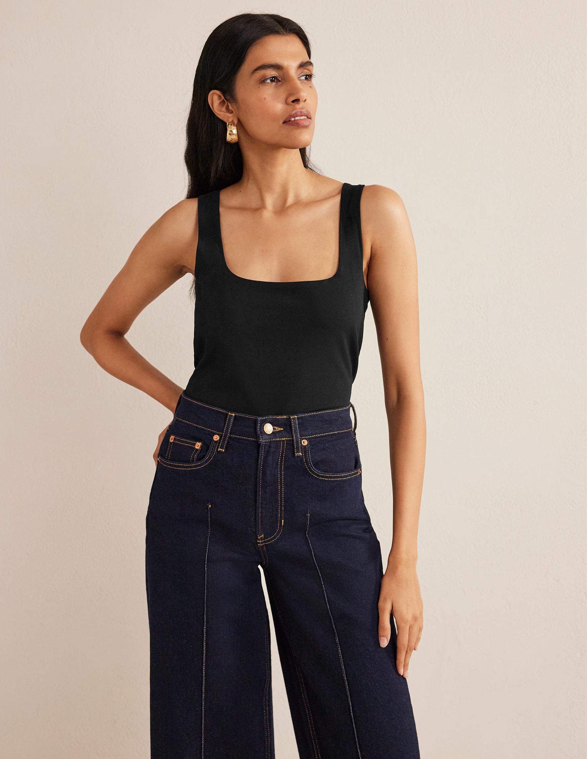 Double Layer Square Neck Vest-Black-1