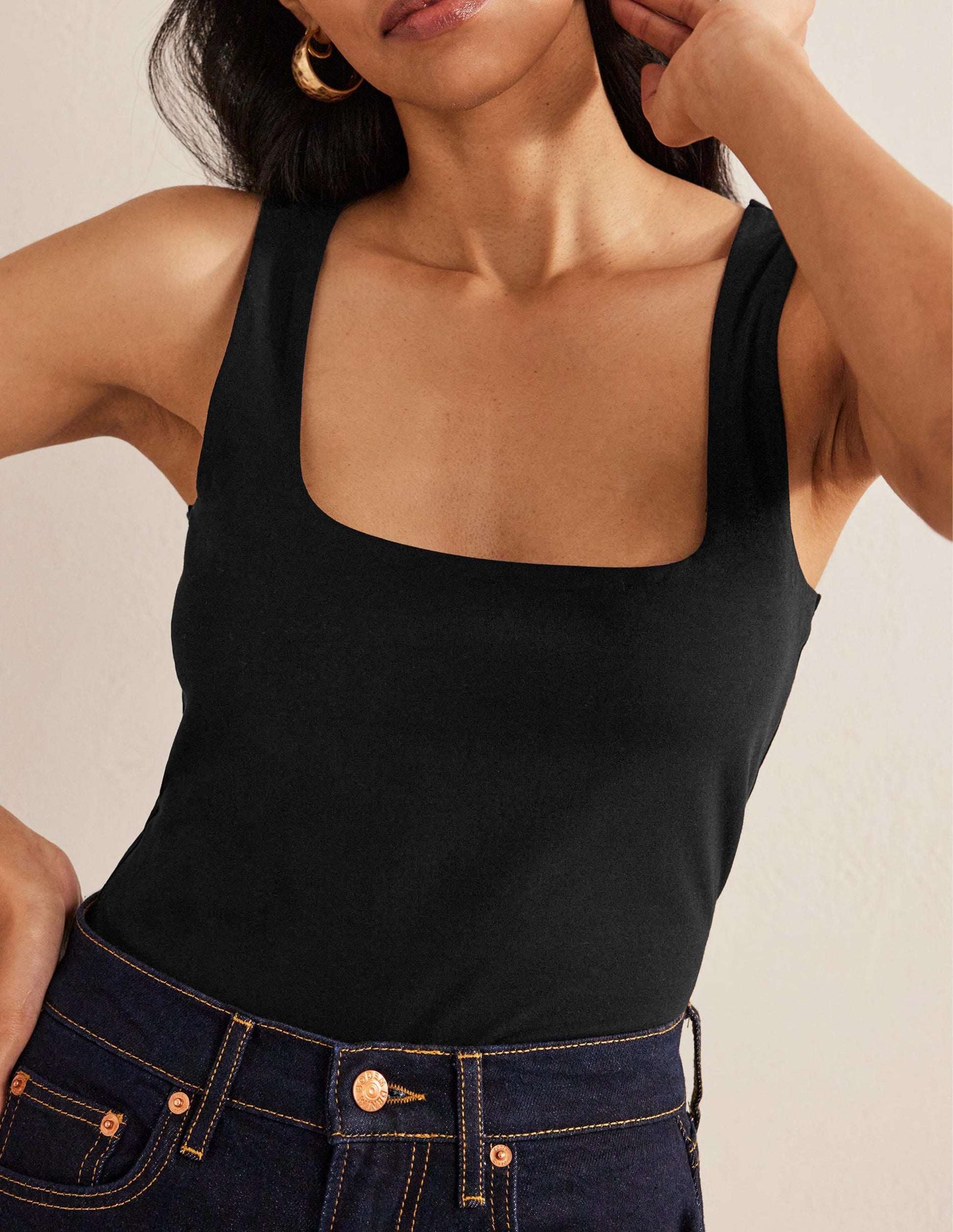 Double Layer Square Neck Vest-Black-2