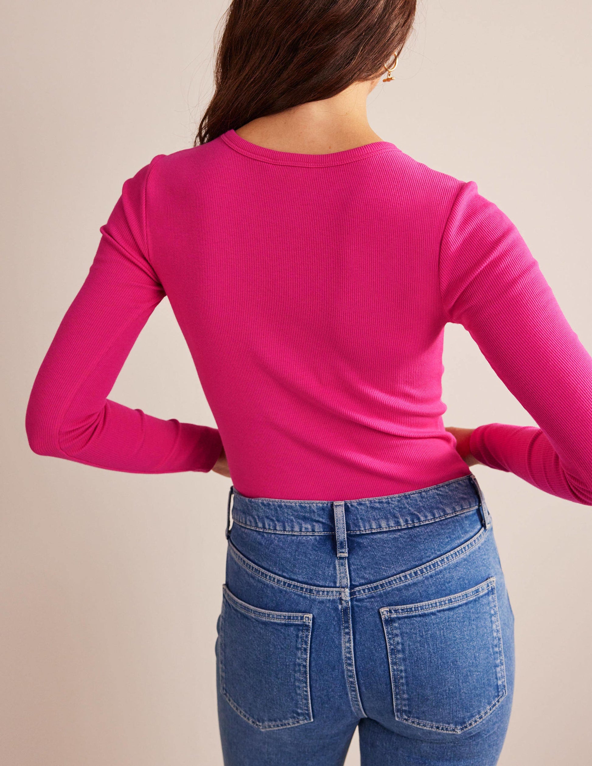 Cotton Ribbed Long Sleeve Top-Cabaret Pink-3
