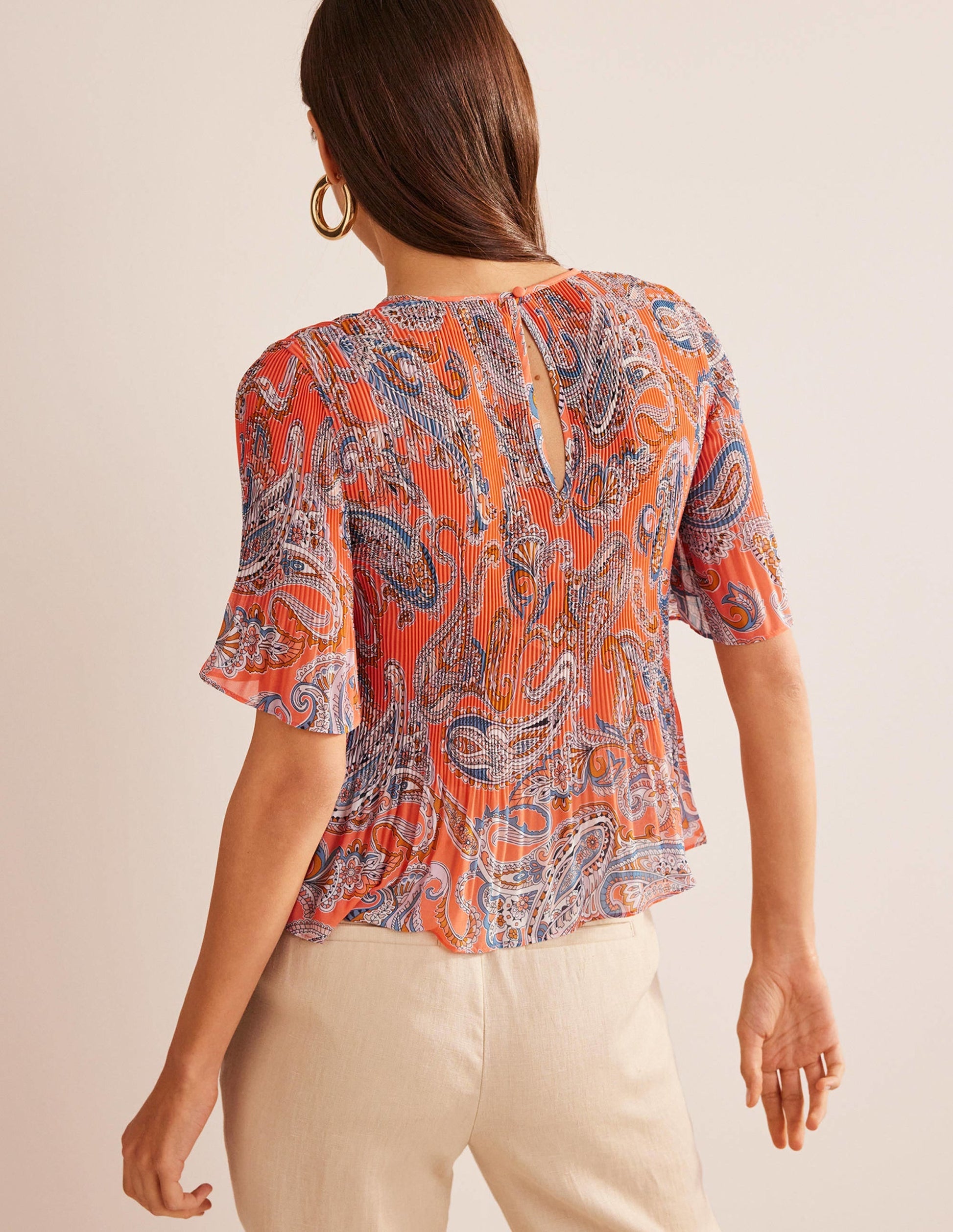 Flutter-Sleeve Plisse Top-Orange Jelly, Paradise Pop-2
