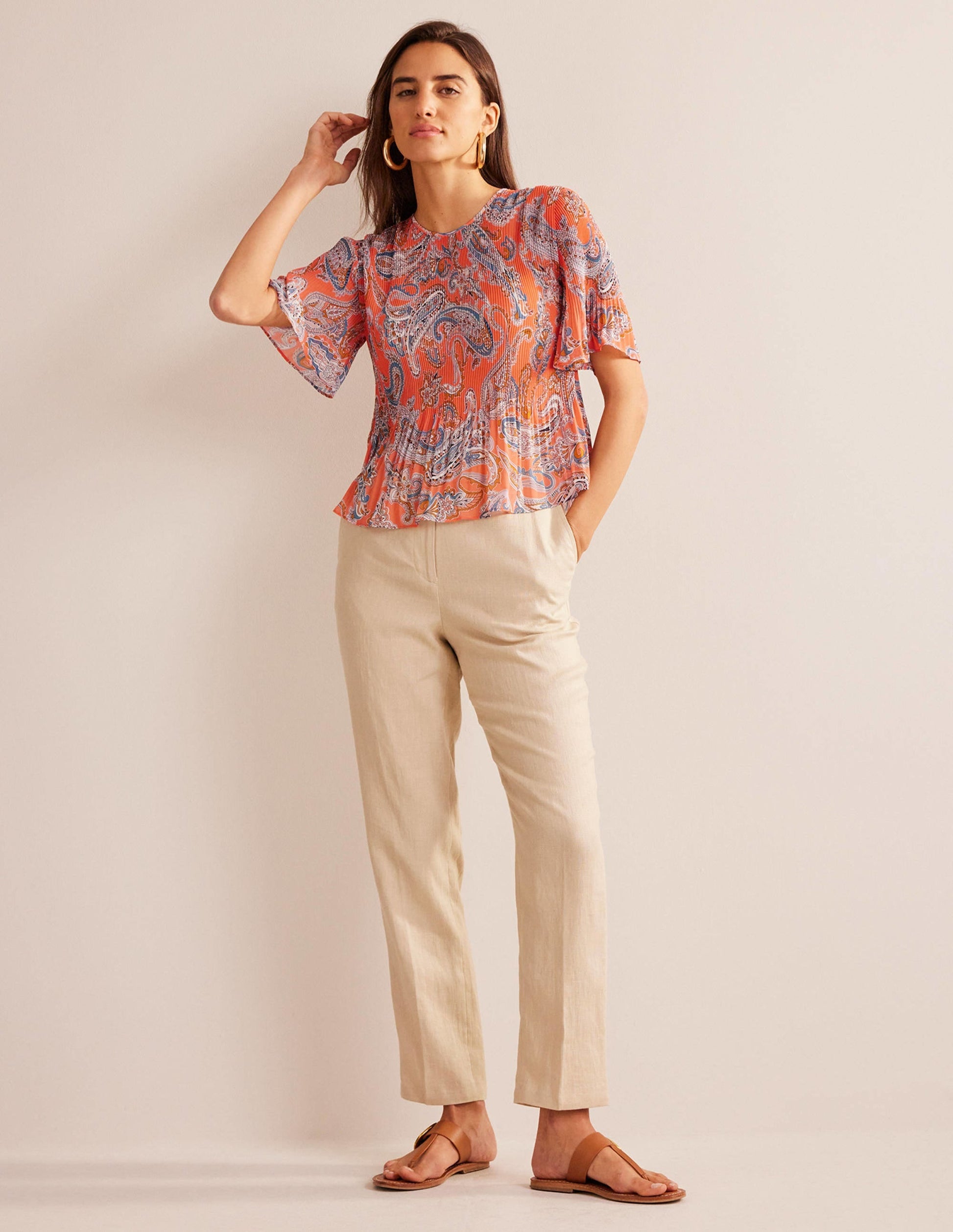 Flutter-Sleeve Plisse Top-Orange Jelly, Paradise Pop-3
