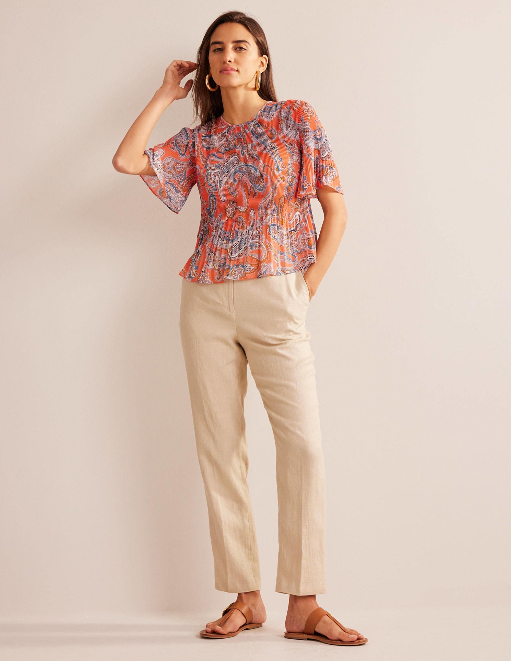 Flutter-Sleeve Plisse Top-Orange Jelly, Paradise Pop - Image 3