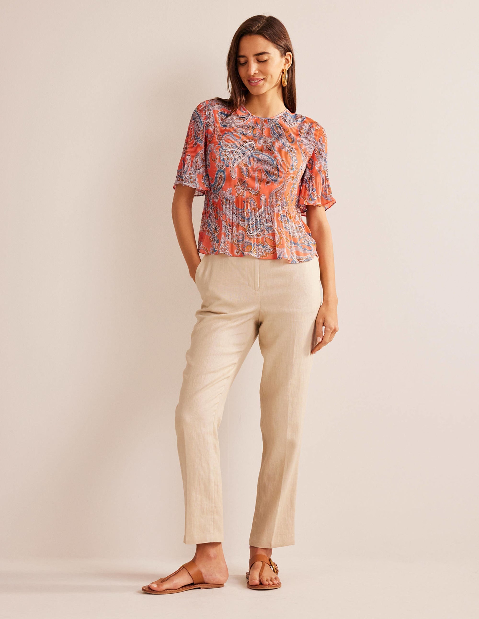 Flutter-Sleeve Plisse Top-Orange Jelly, Paradise Pop - Image 4