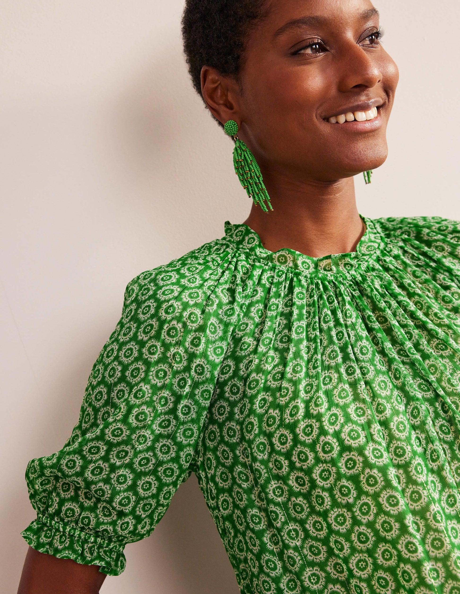 Gathered Sparkle Georgette Top-Lime, Sunrise Pop-2