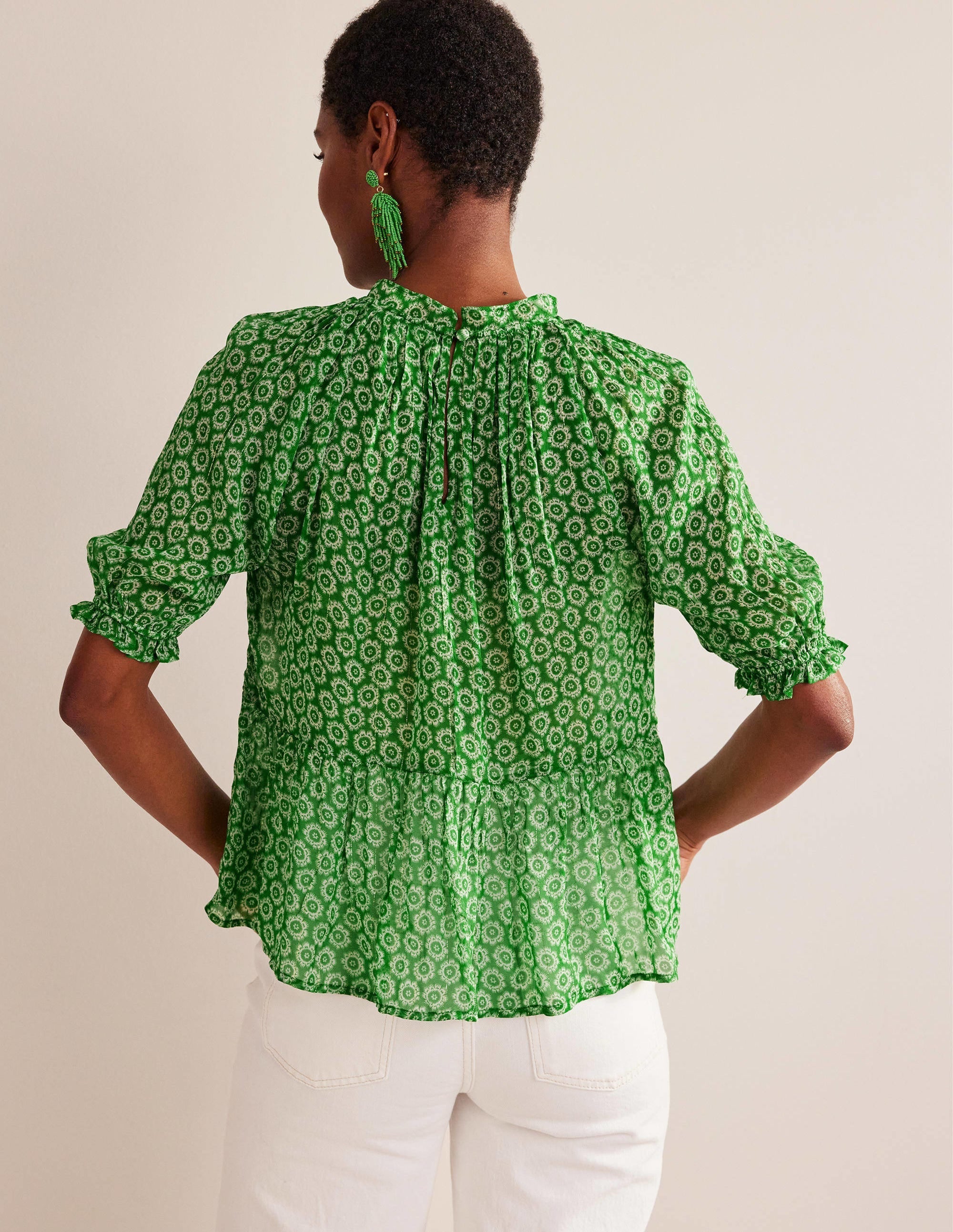 Gathered Sparkle Georgette Top-Lime, Sunrise Pop - Image 3