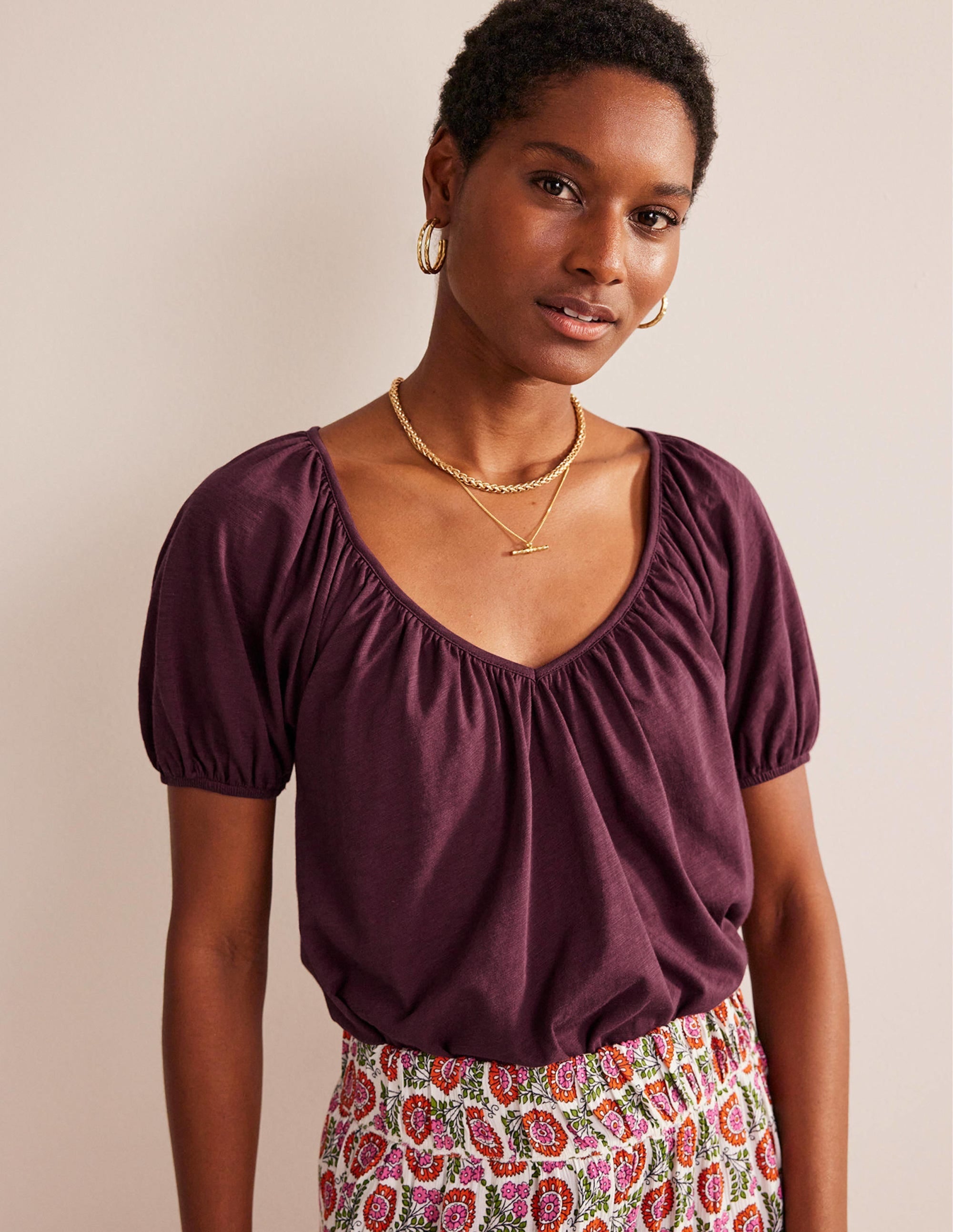 V-Neck Jersey Swing Top-Dark Burgundy - Image 1