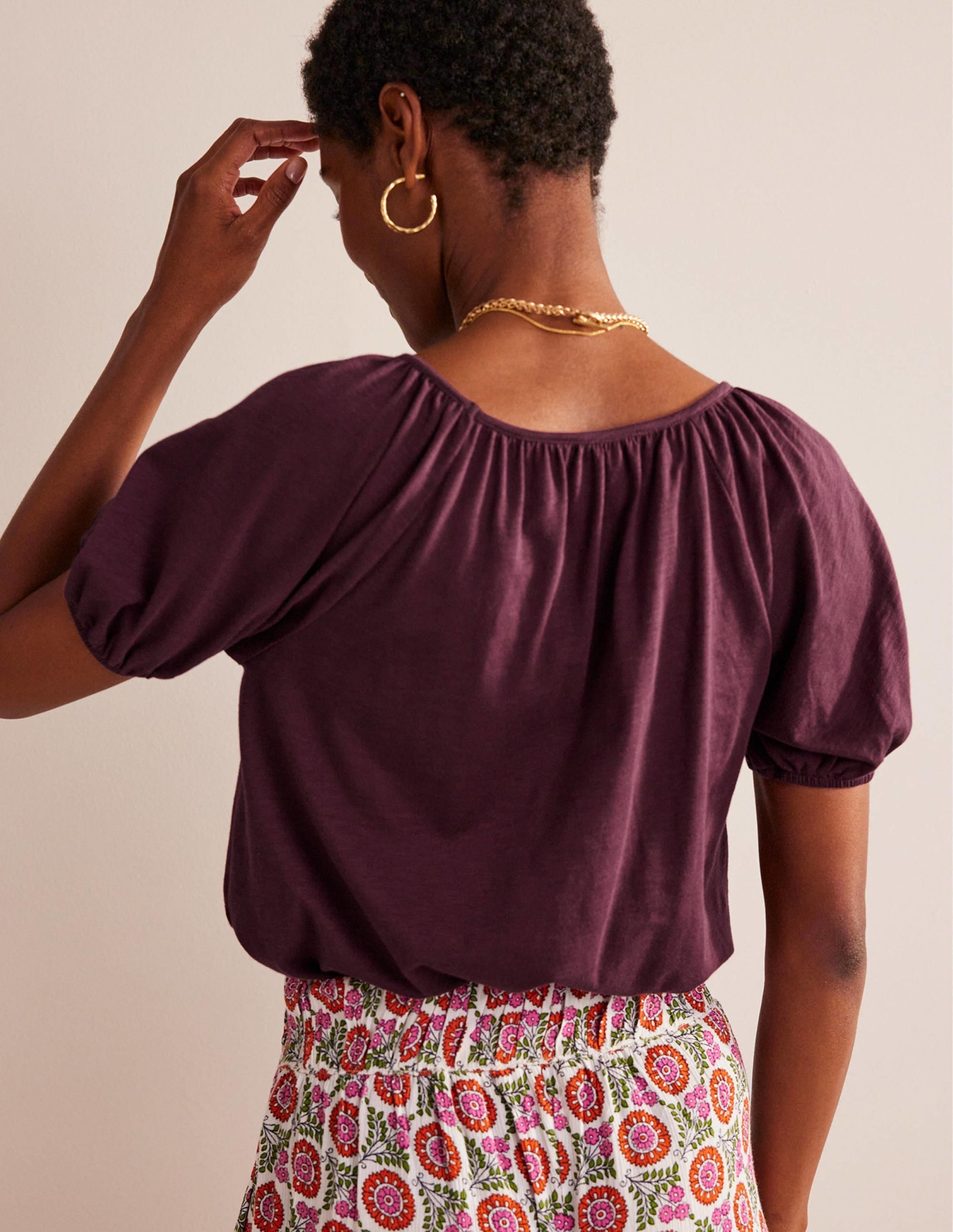 V-Neck Jersey Swing Top-Dark Burgundy - Image 3
