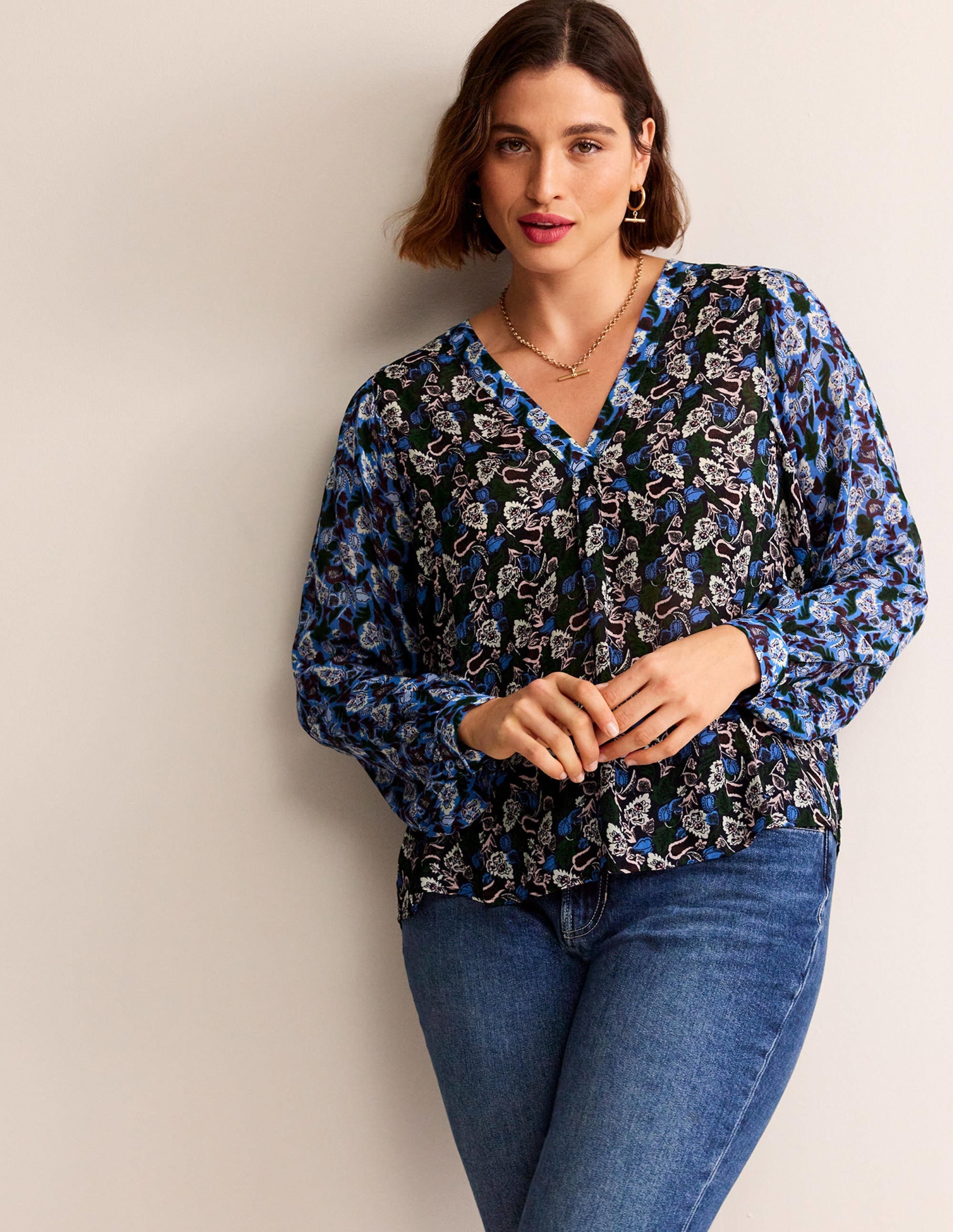 Printed V-Neck Blouse-Multi, Tulip Bloom - Image 5