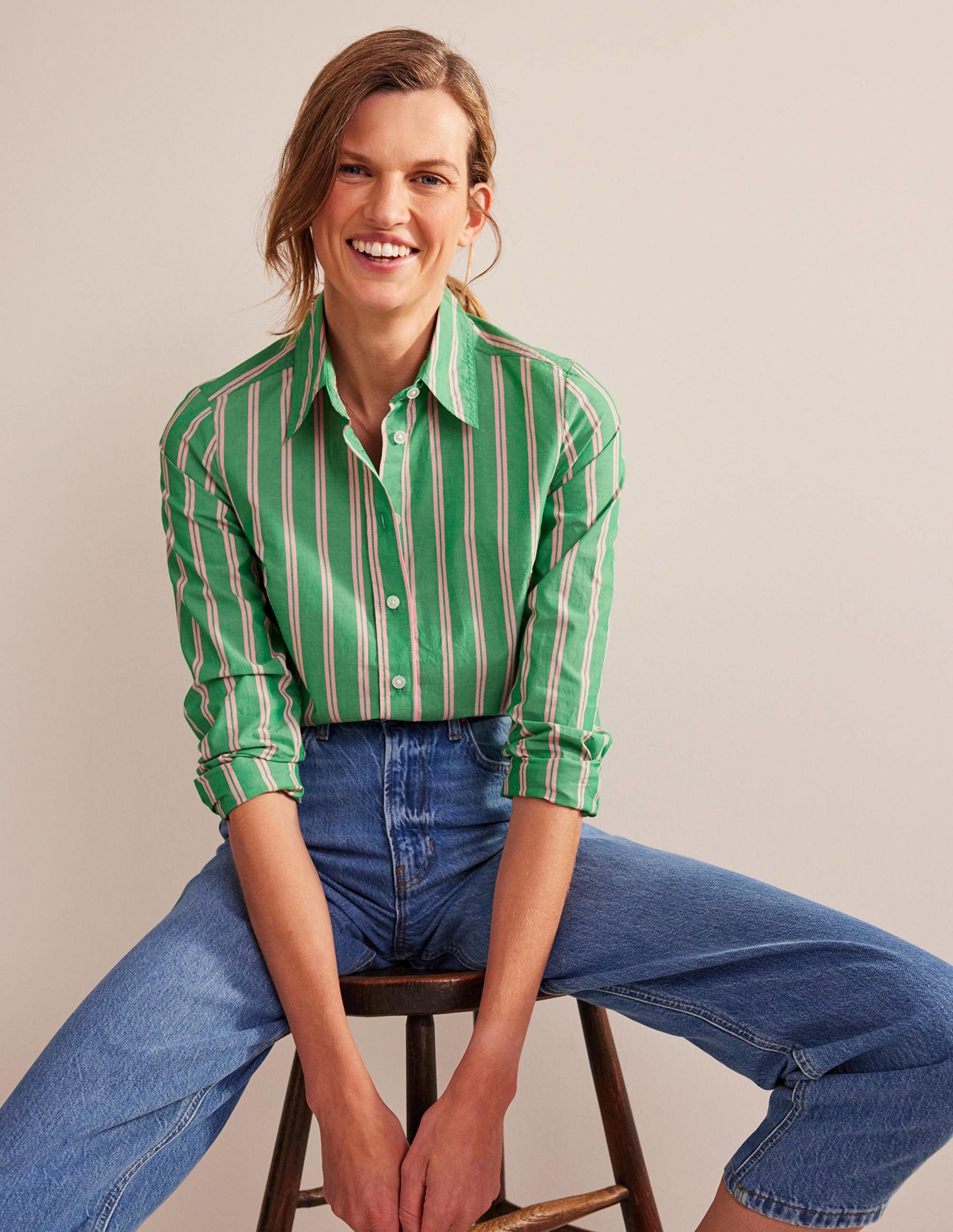 Sienna Cotton Shirt-Green and Pink Tram Stripe - Image 4