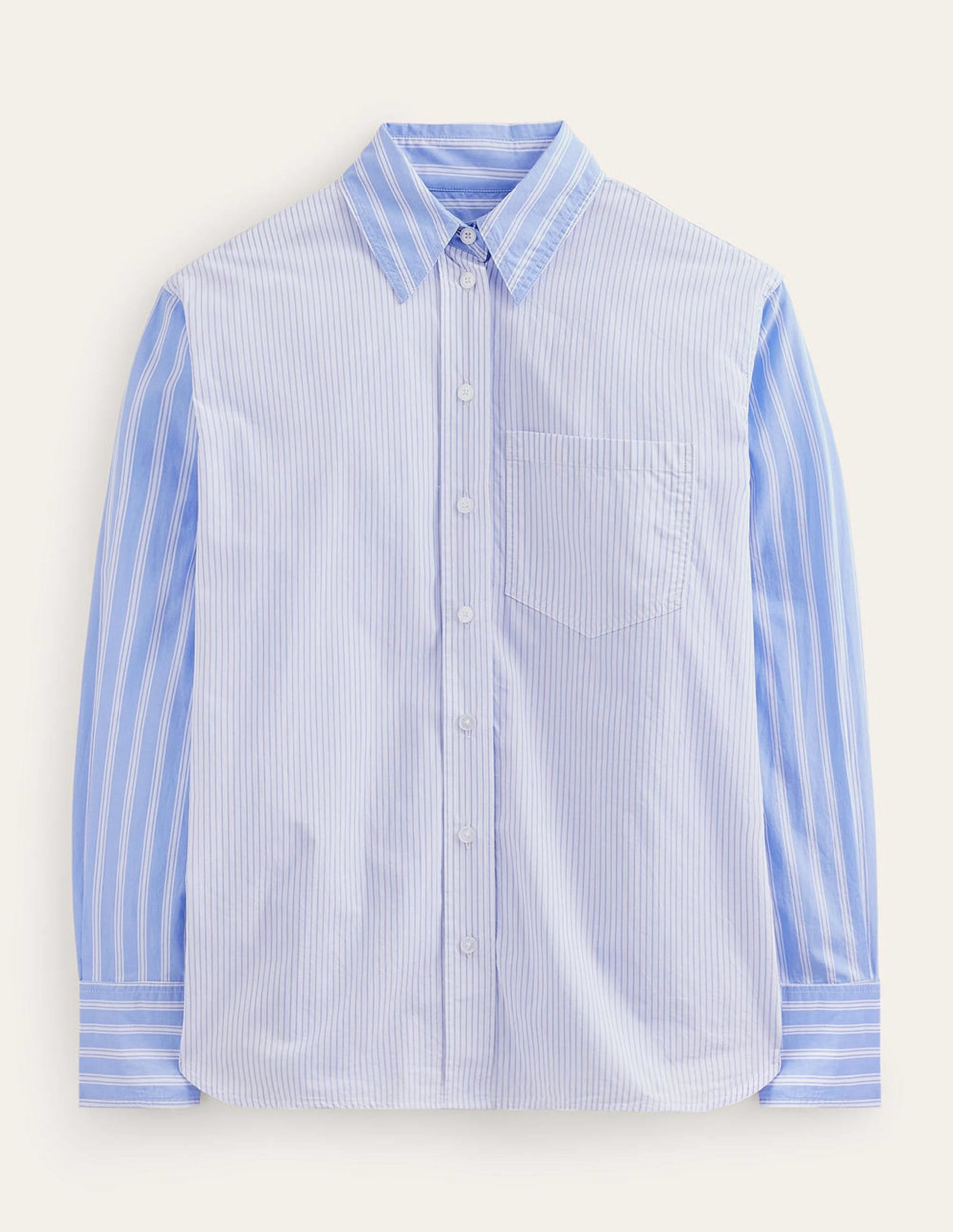 Connie Cotton Shirt-Ivory, Blue Hotch Stripe-10
