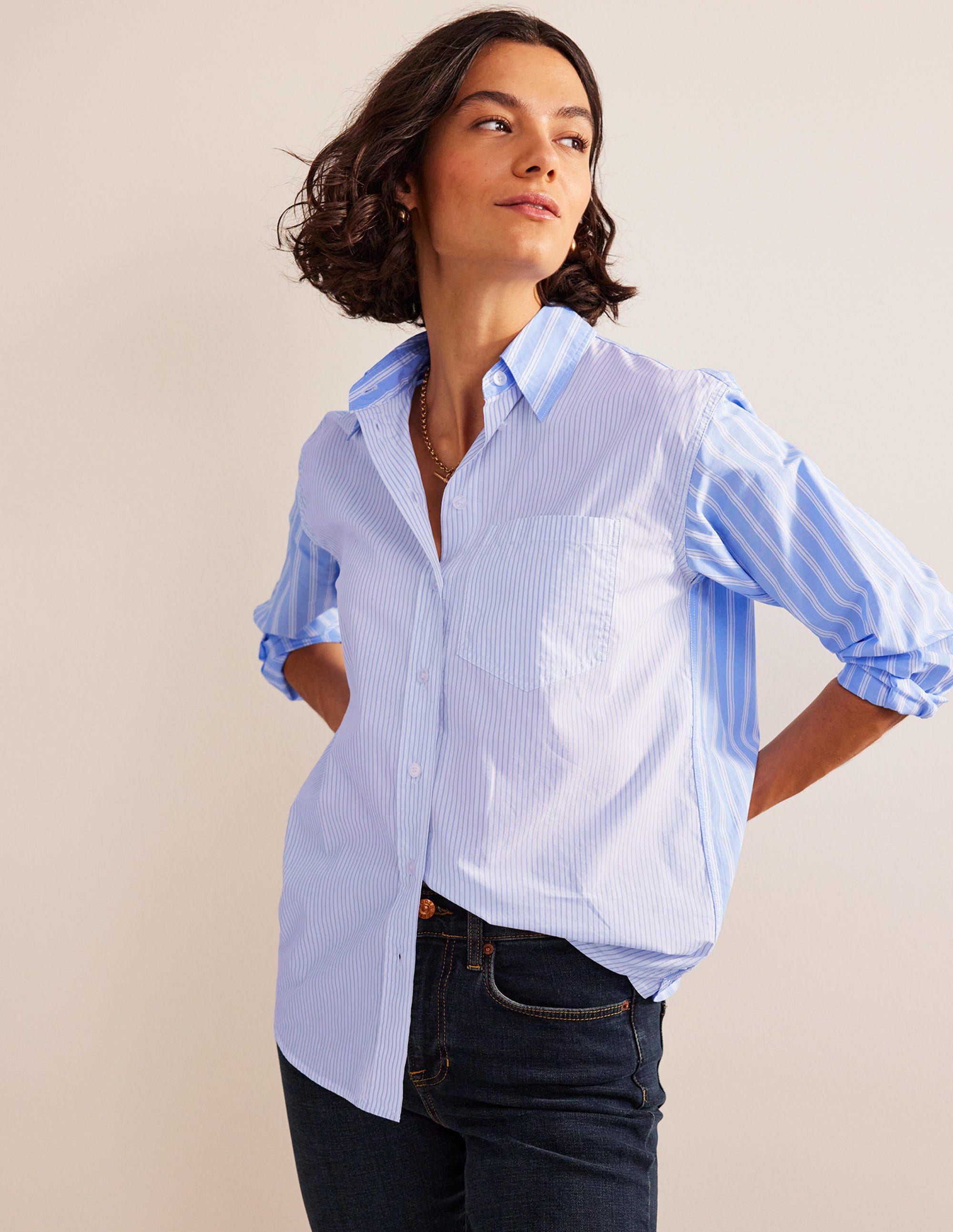 Connie Cotton Shirt-Ivory, Blue Hotch Stripe - Image 1