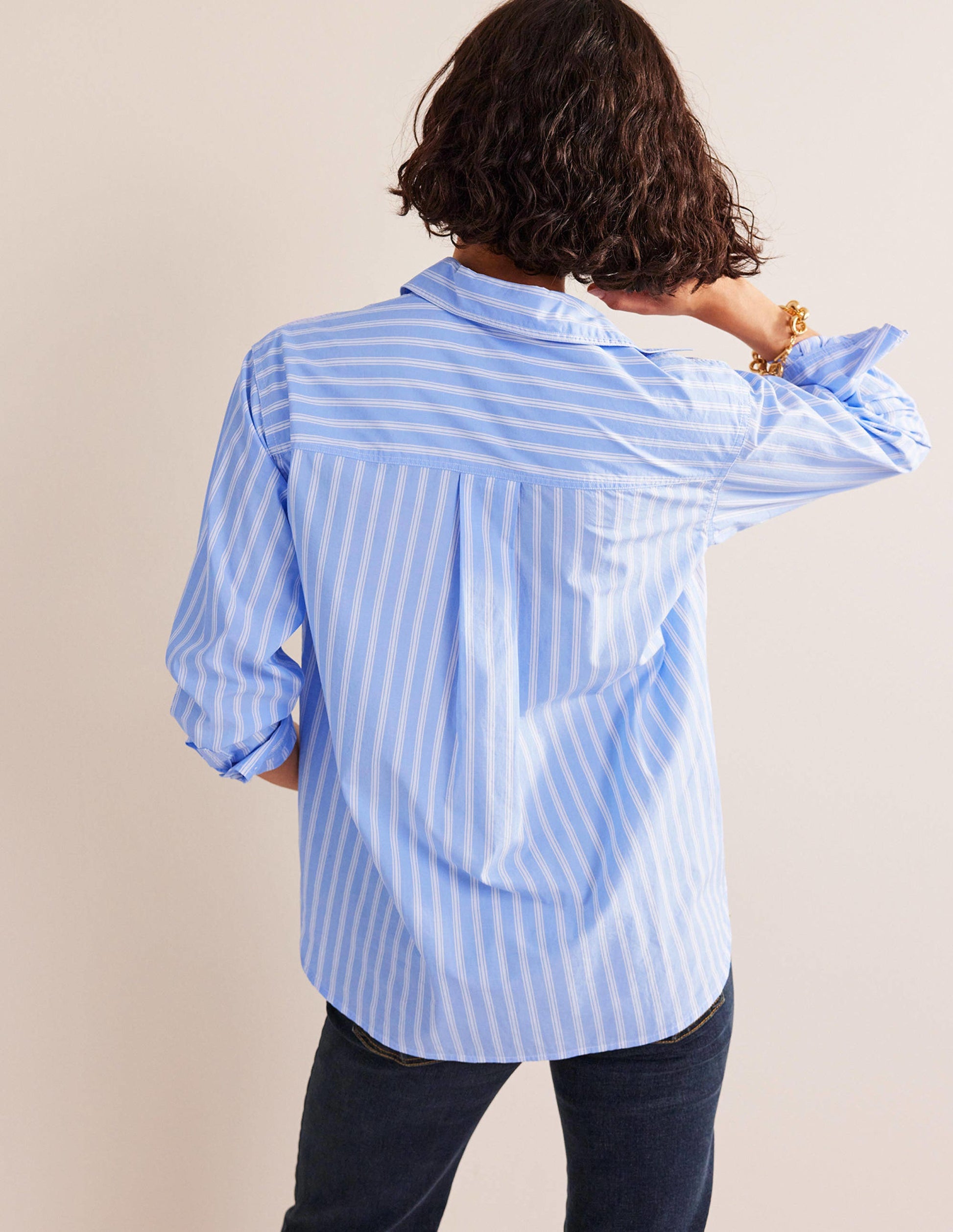 Connie Cotton Shirt-Ivory, Blue Hotch Stripe-3