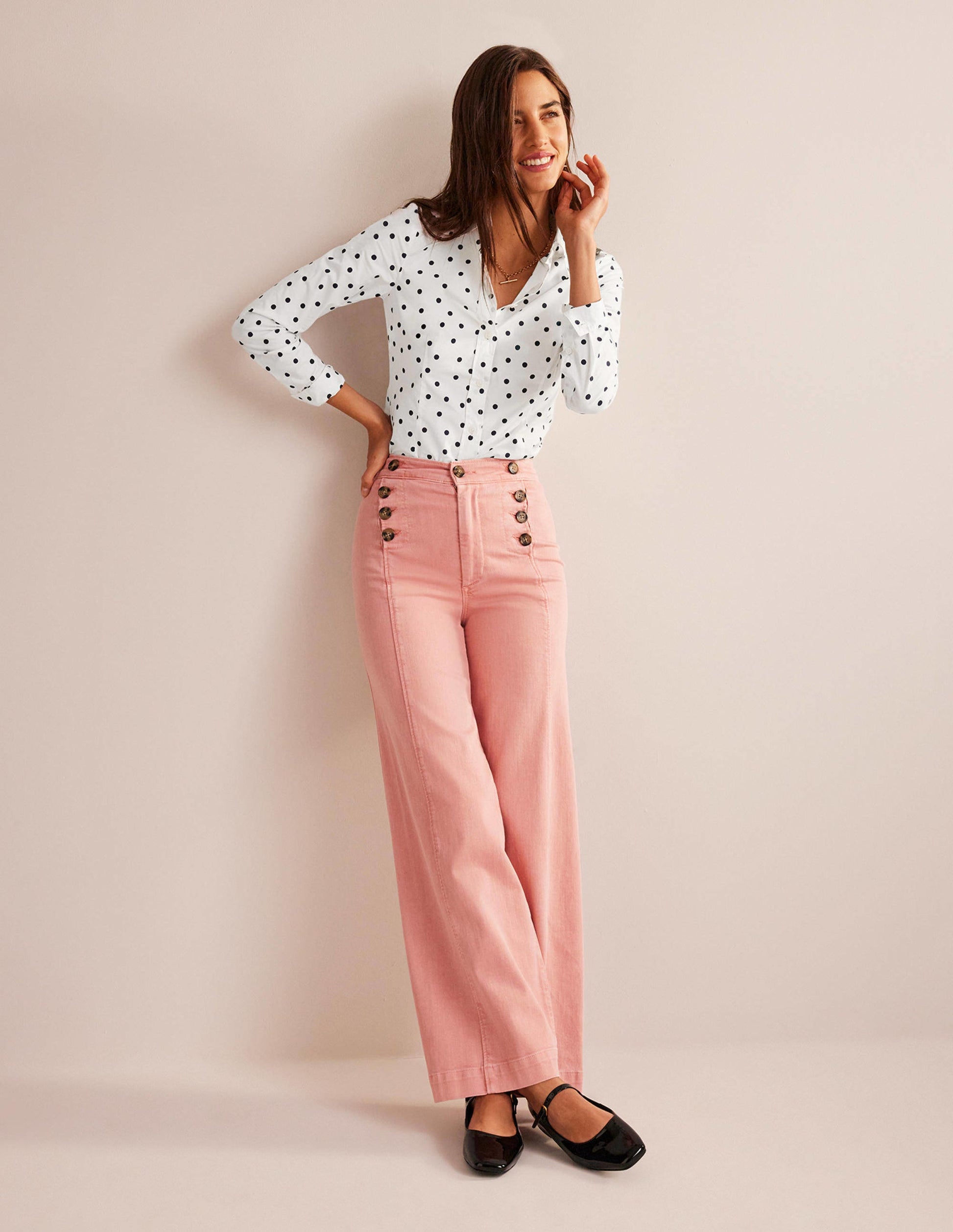 Saskia Stretch Cotton Shirt-Ivory, Spaced Dot-4