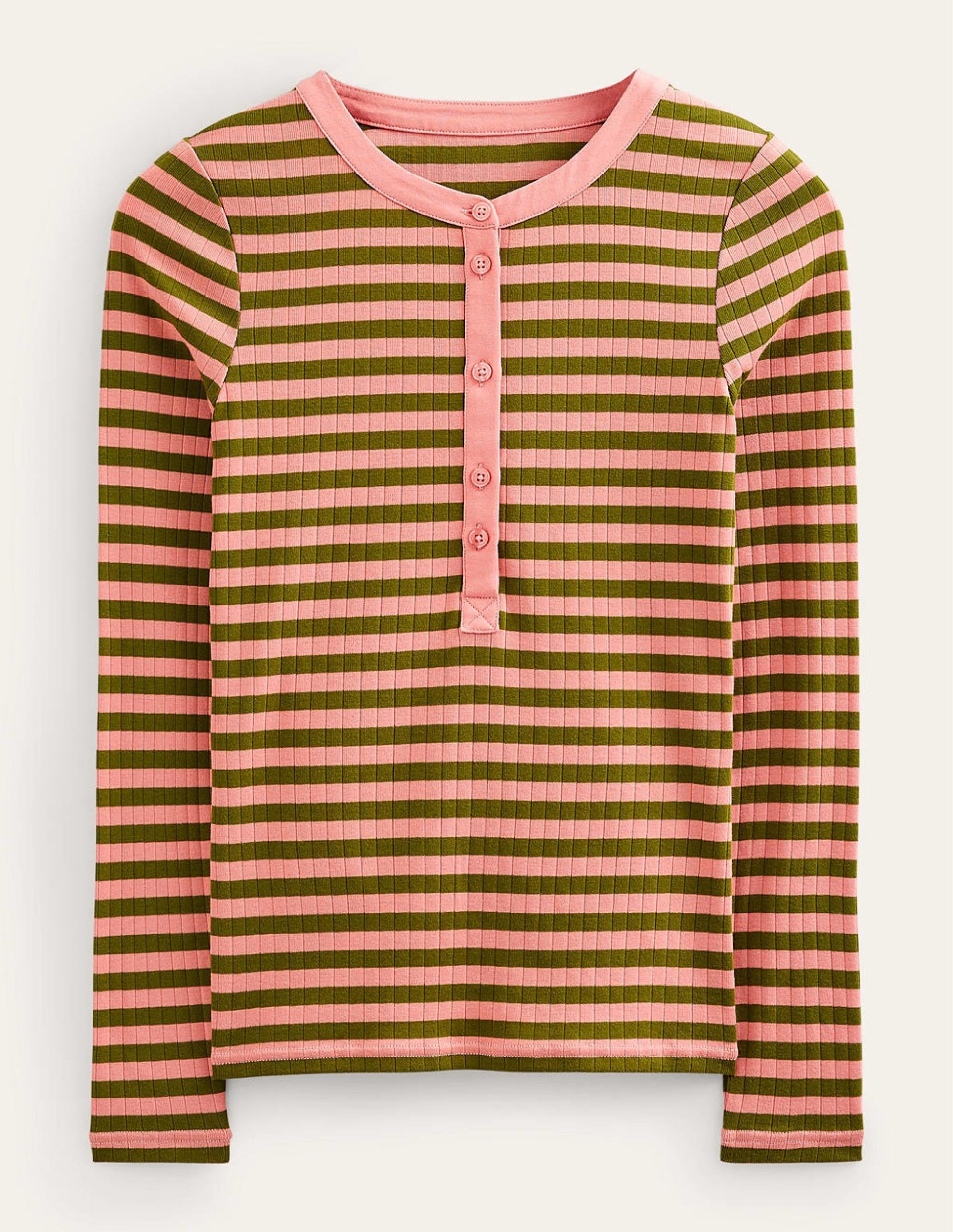 Anna Rib Henley T-Shirt-Rosette Blush, Olive Green-5