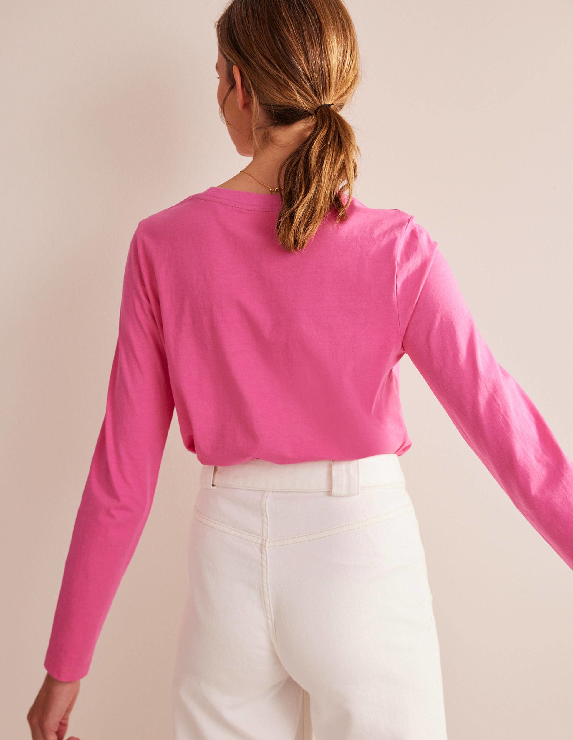 Pure Cotton Long Sleeve Top-Pink-3