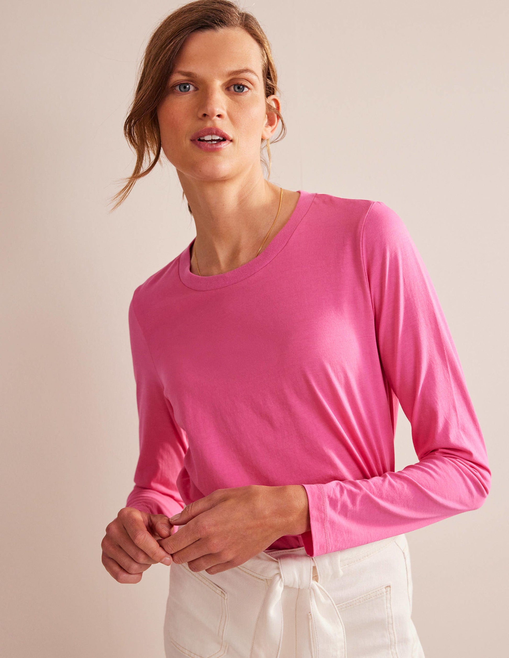 Pure Cotton Long Sleeve Top-Pink-4