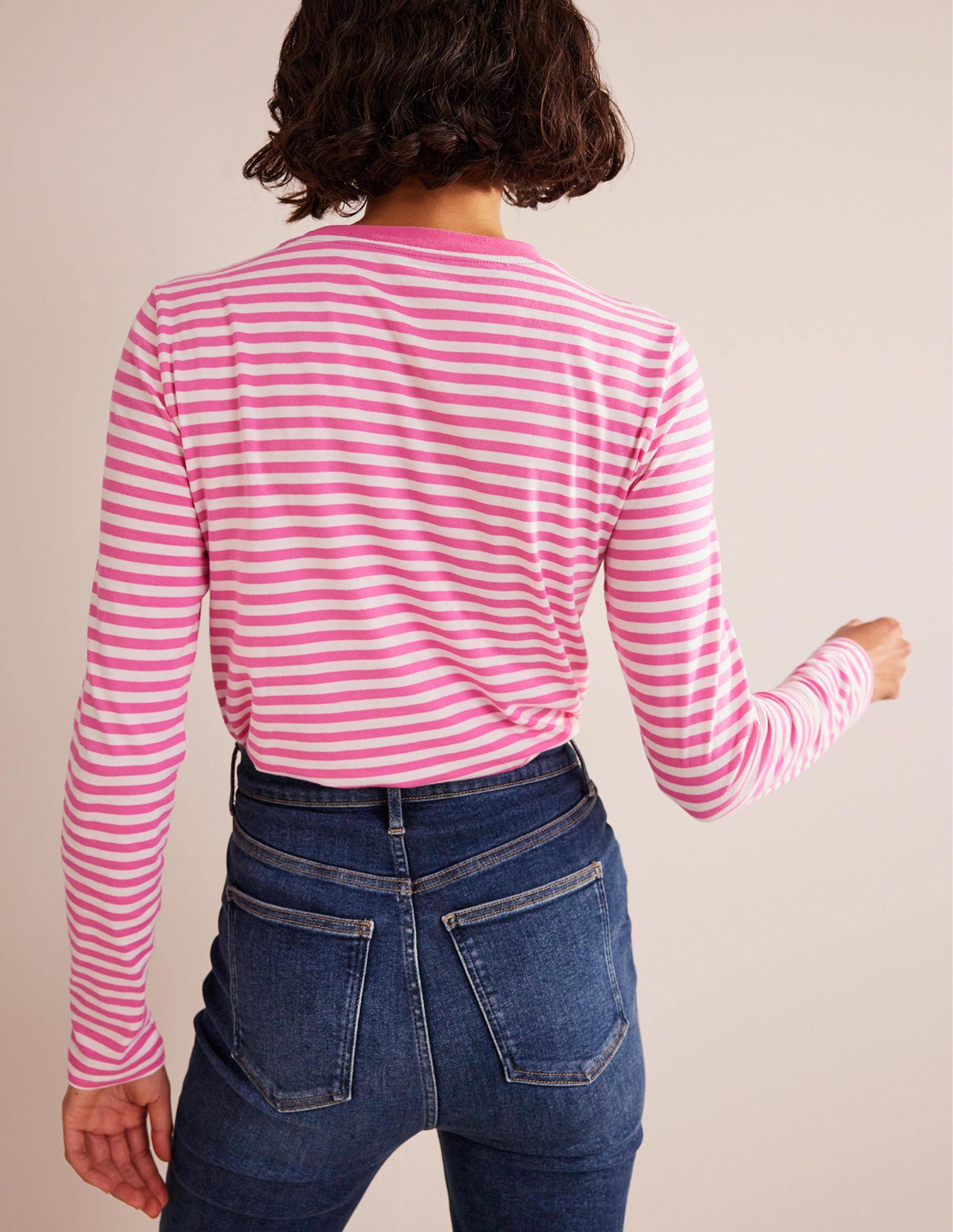 Pure Cotton Long Sleeve Top-Ivory, Pink - Image 3