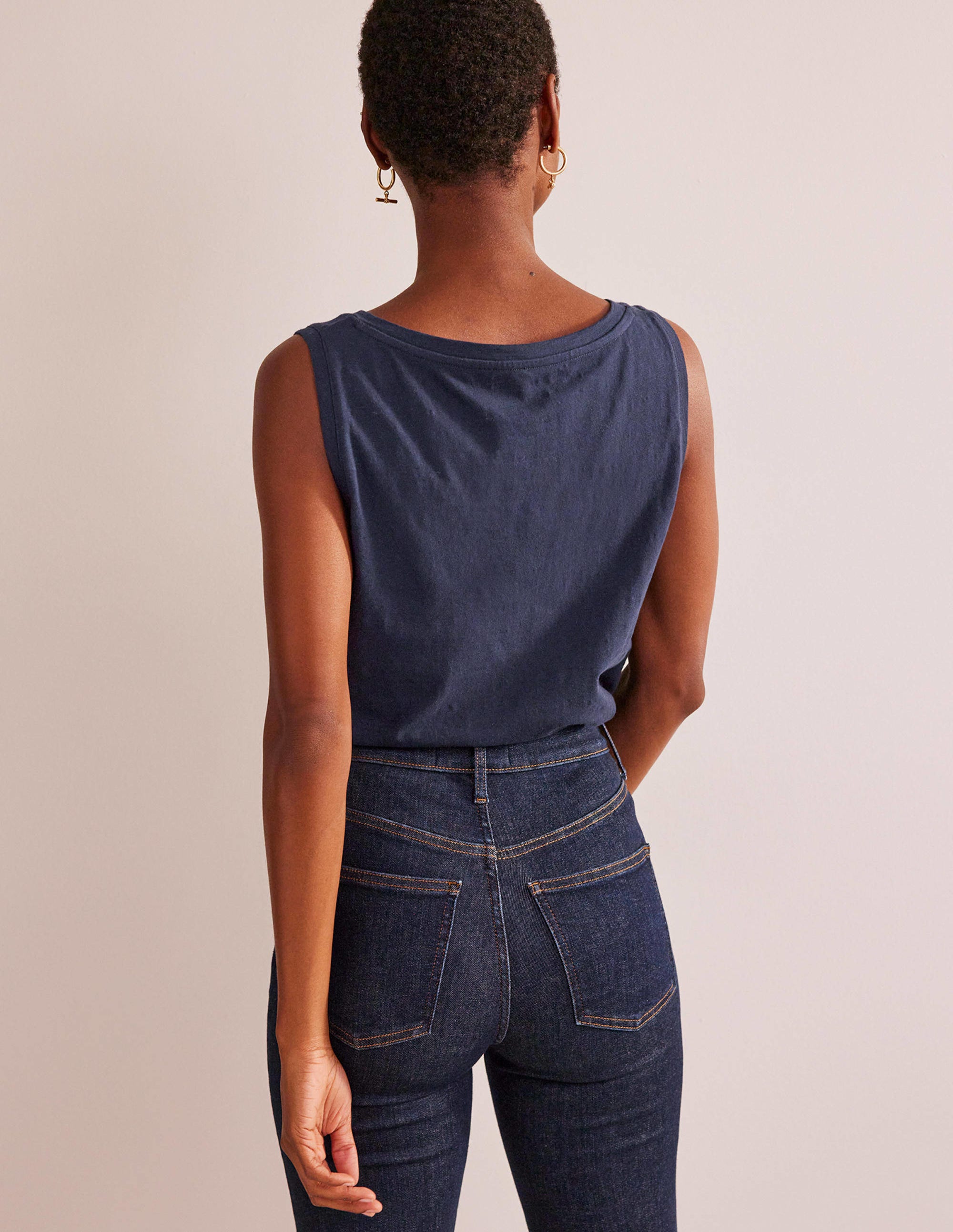 Regular V-neck Slub Vest-Navy - Image 3