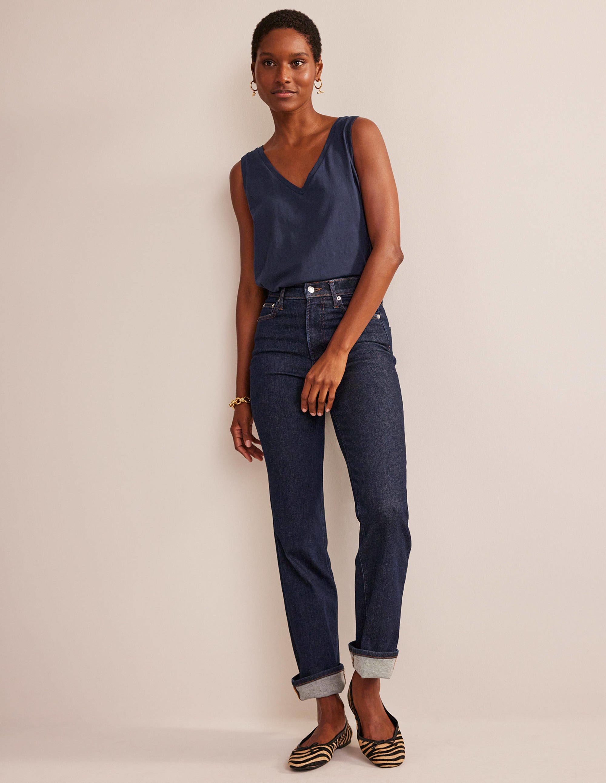 Regular V-neck Slub Vest-Navy - Image 4