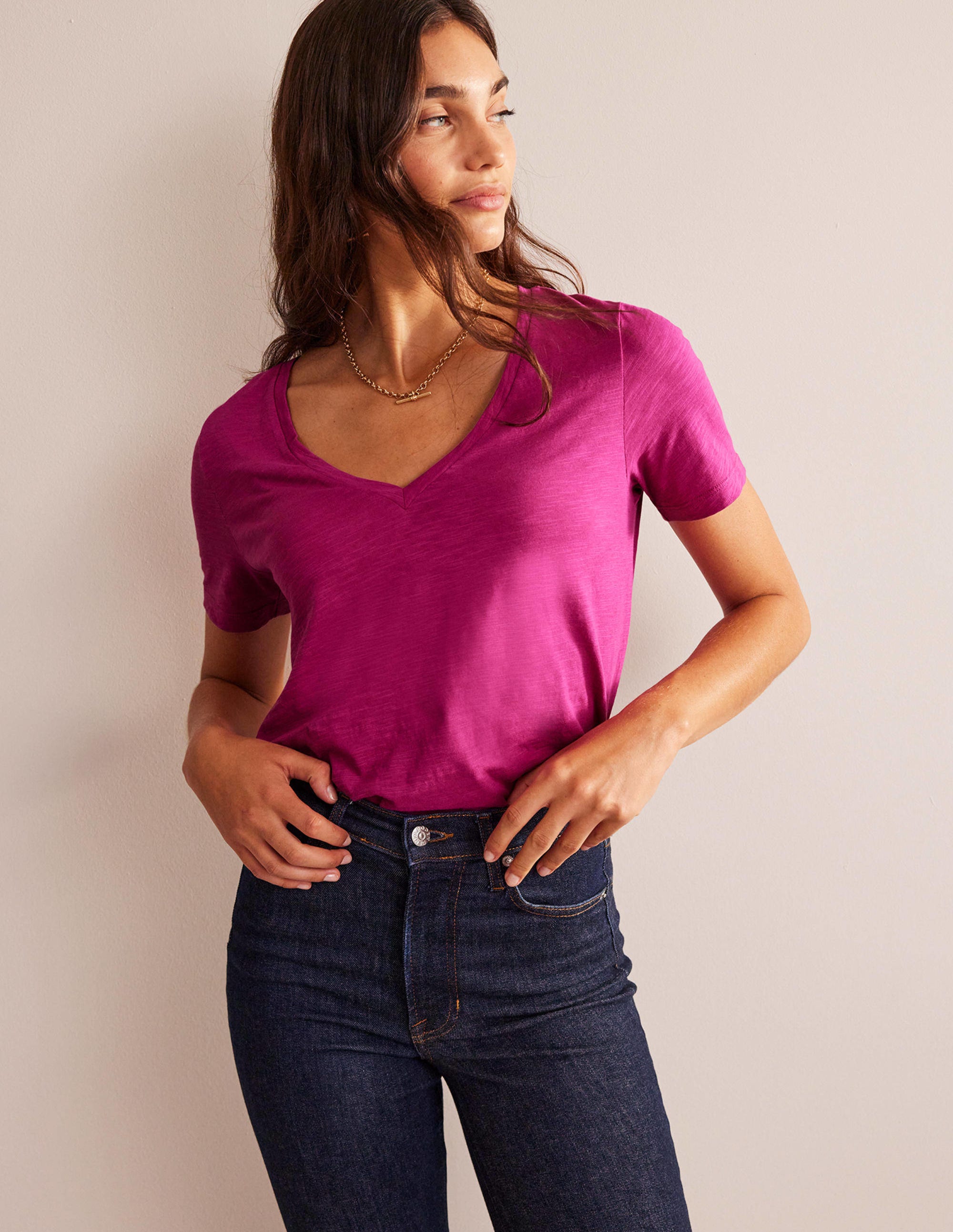 Regular V-Neck Slub T-shirt-Festival Fuchsia - Image 1